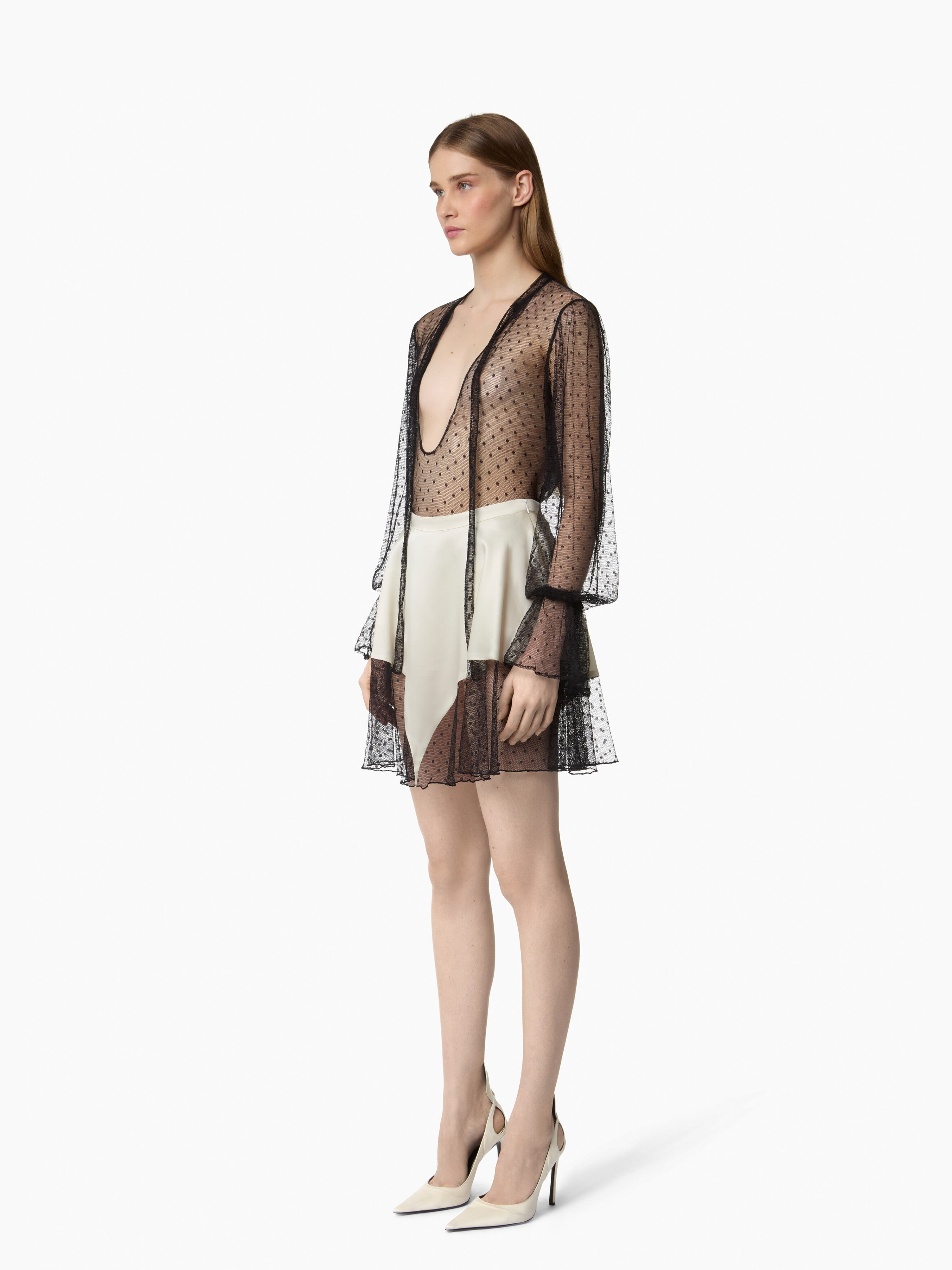 Cream Mini Satin Skirt - 2