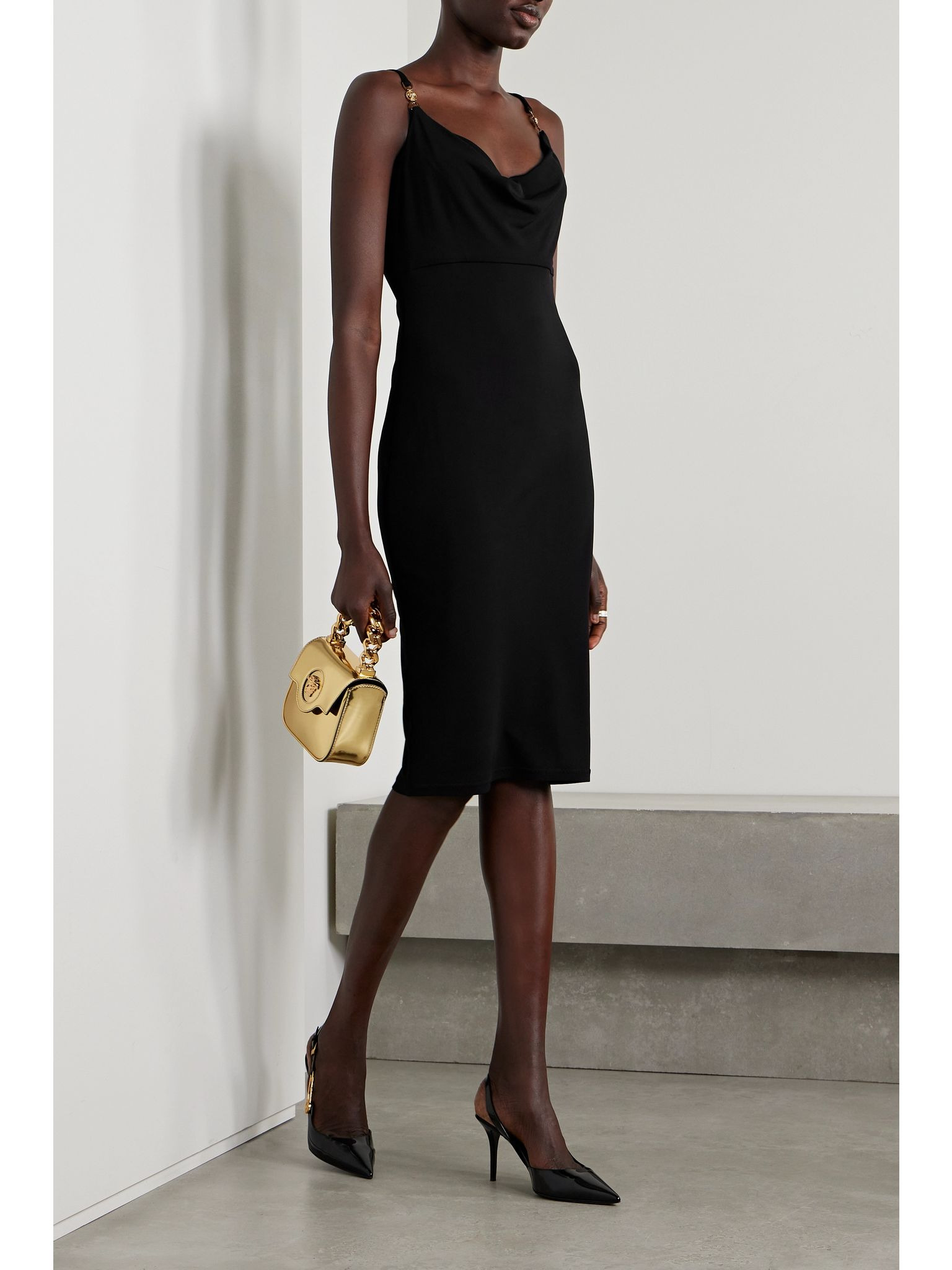 Icons embellished draped jersey dress Black - 2