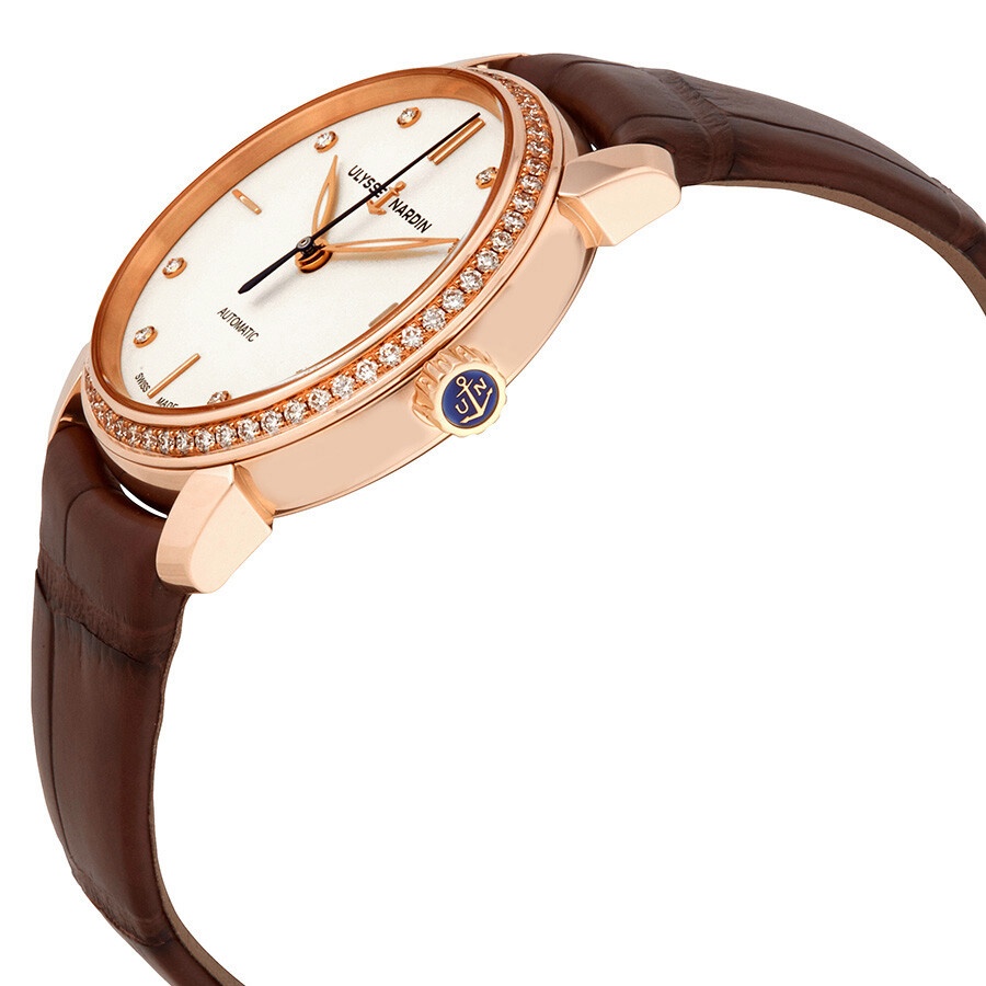 Ulysse Nardin Classico Eggshell White Diamond Dial 18kt Rose Gold Brown Leather Ladies Watch 8106-11 - 2