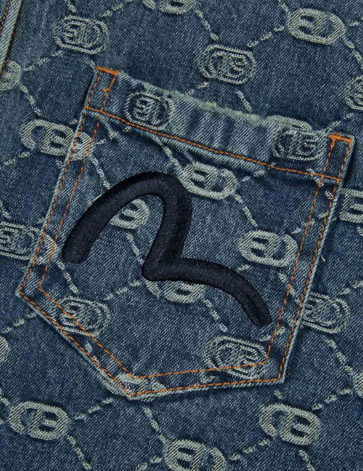 Allover Logo Jacquard and Seagull Embroidery Boyfriend Fit Denim Shirt Jacket - 8
