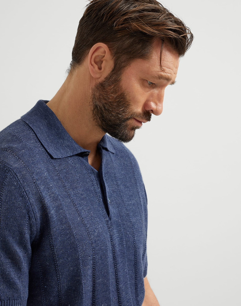 Linen and cotton wide rib knit polo 3