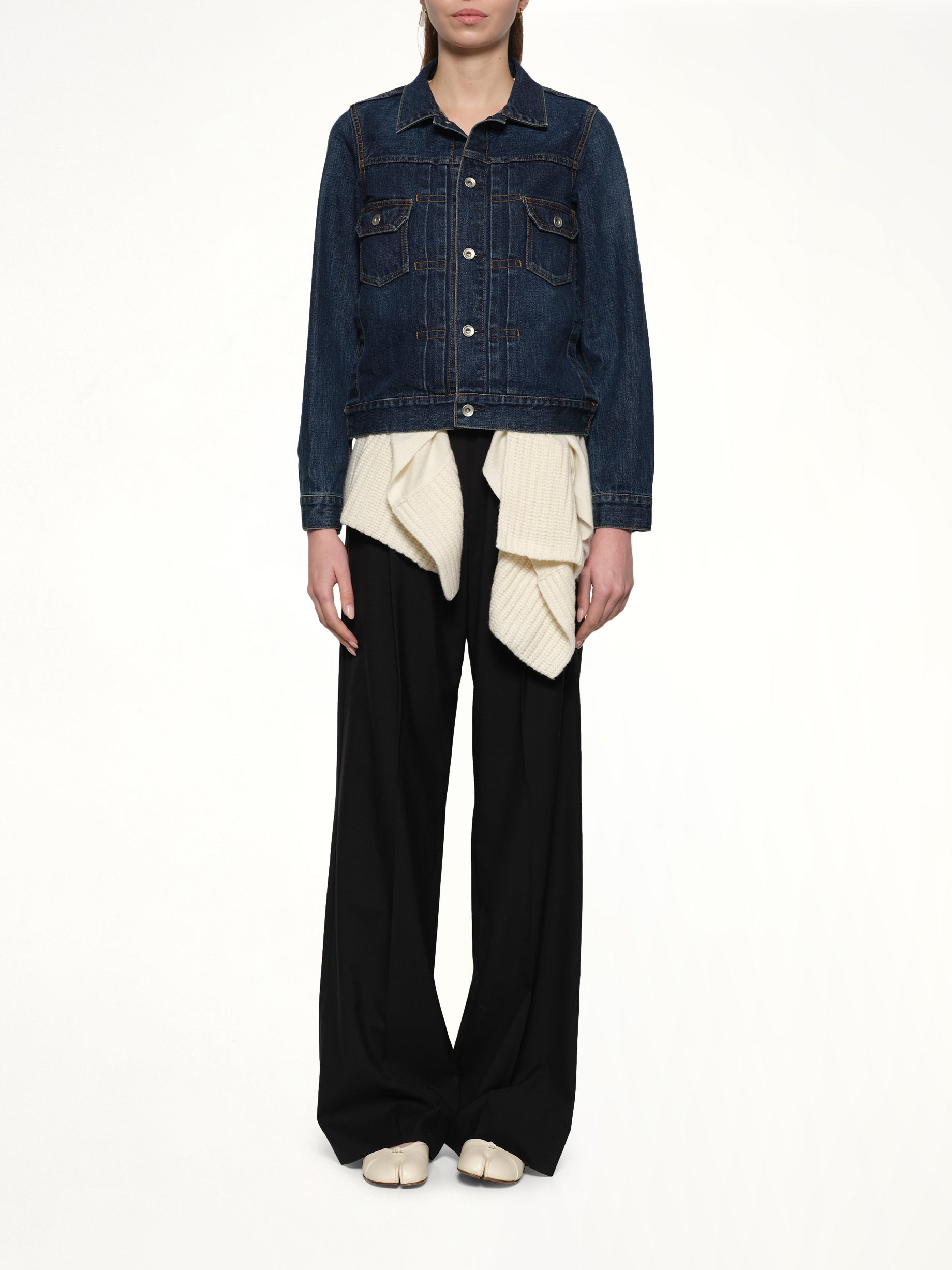 Denim x Wool Knit Jacket in Blue/Off White - 7