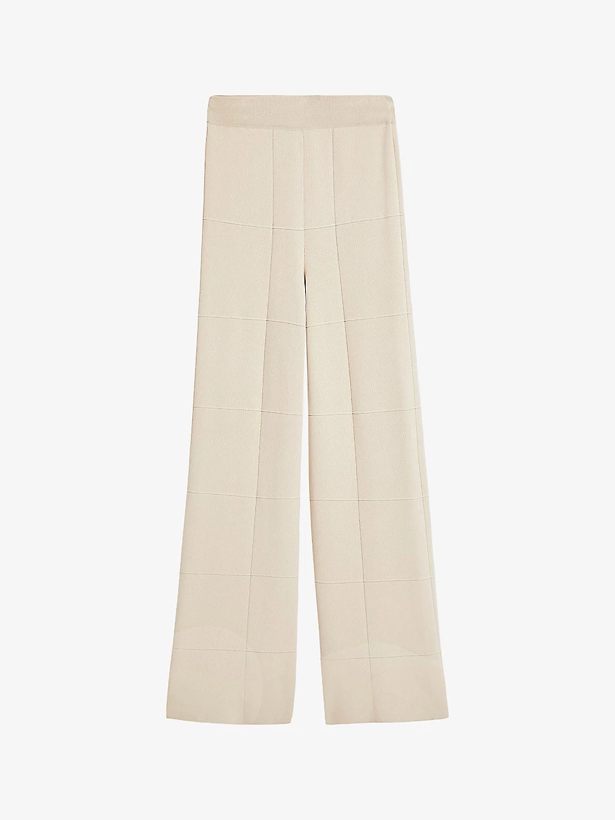 Grid-pattern elasticated-waist knitted trousers - 1