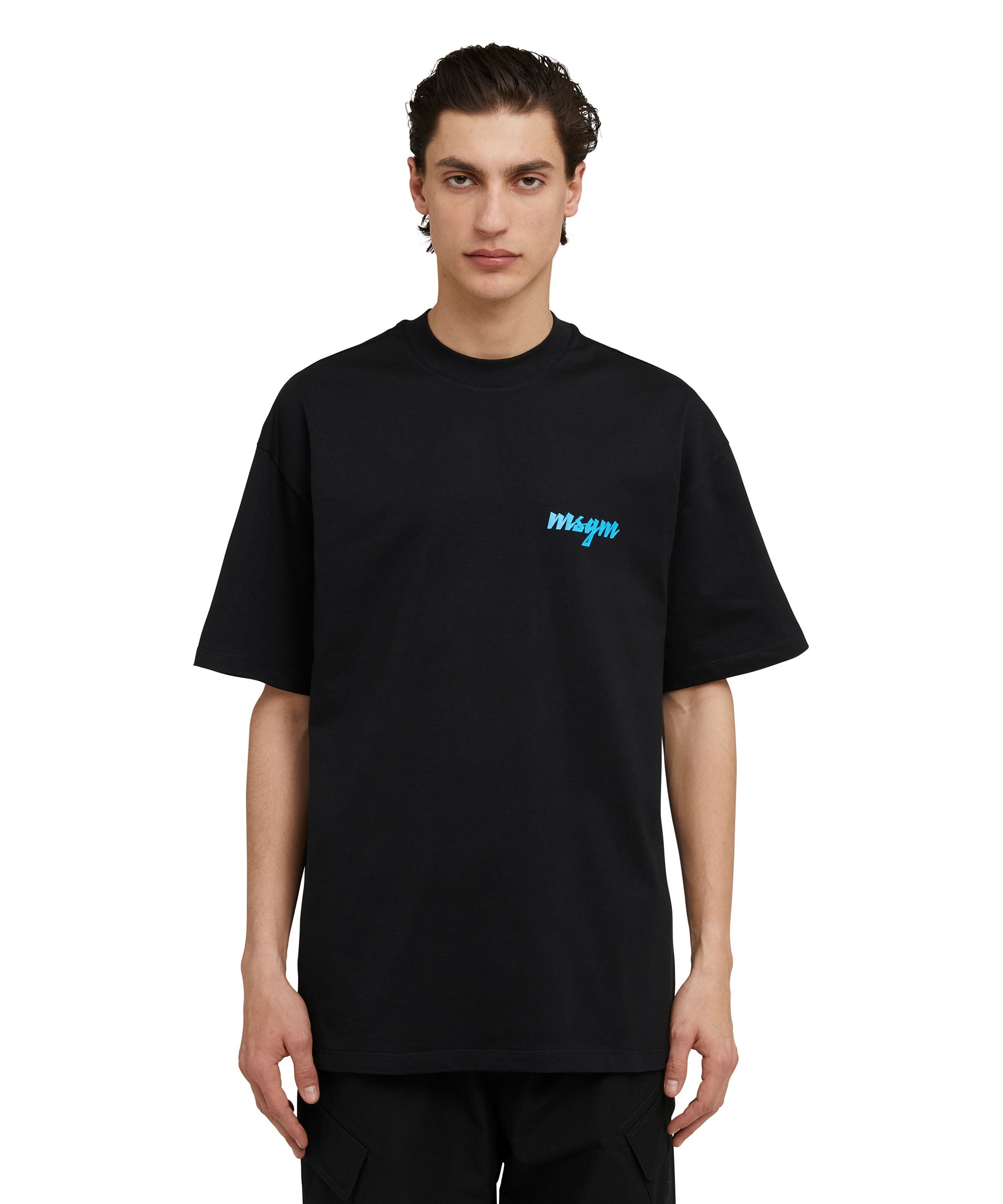 Cotton crewneck t-shirt with embroidered multicolor logo in cursive - 3