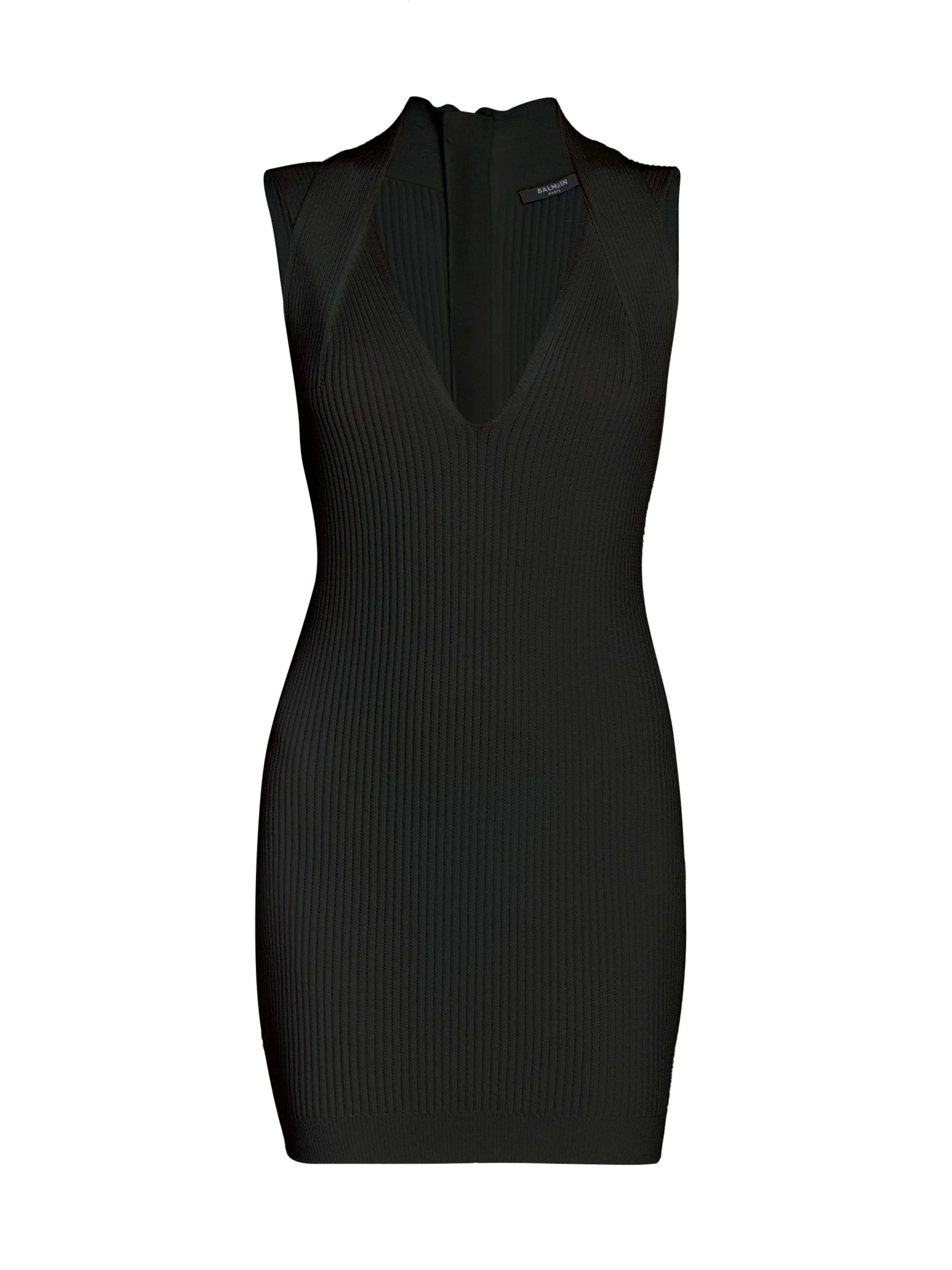 Women's Twisted V-Neck Ribbed Sleeveless Minidress - Noir - 1