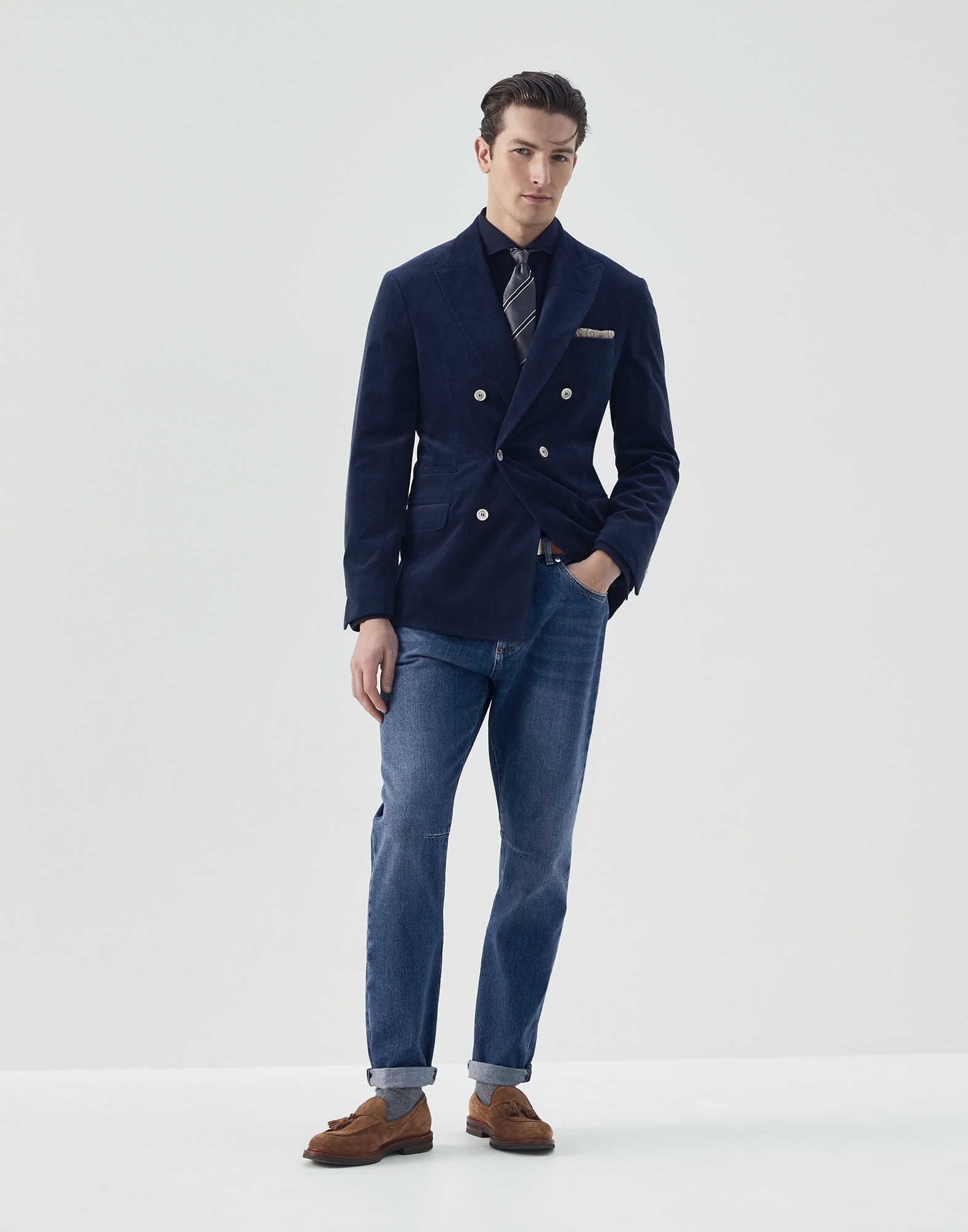 Cotton and cashmere twill basic fit shirt with spread collar - 5