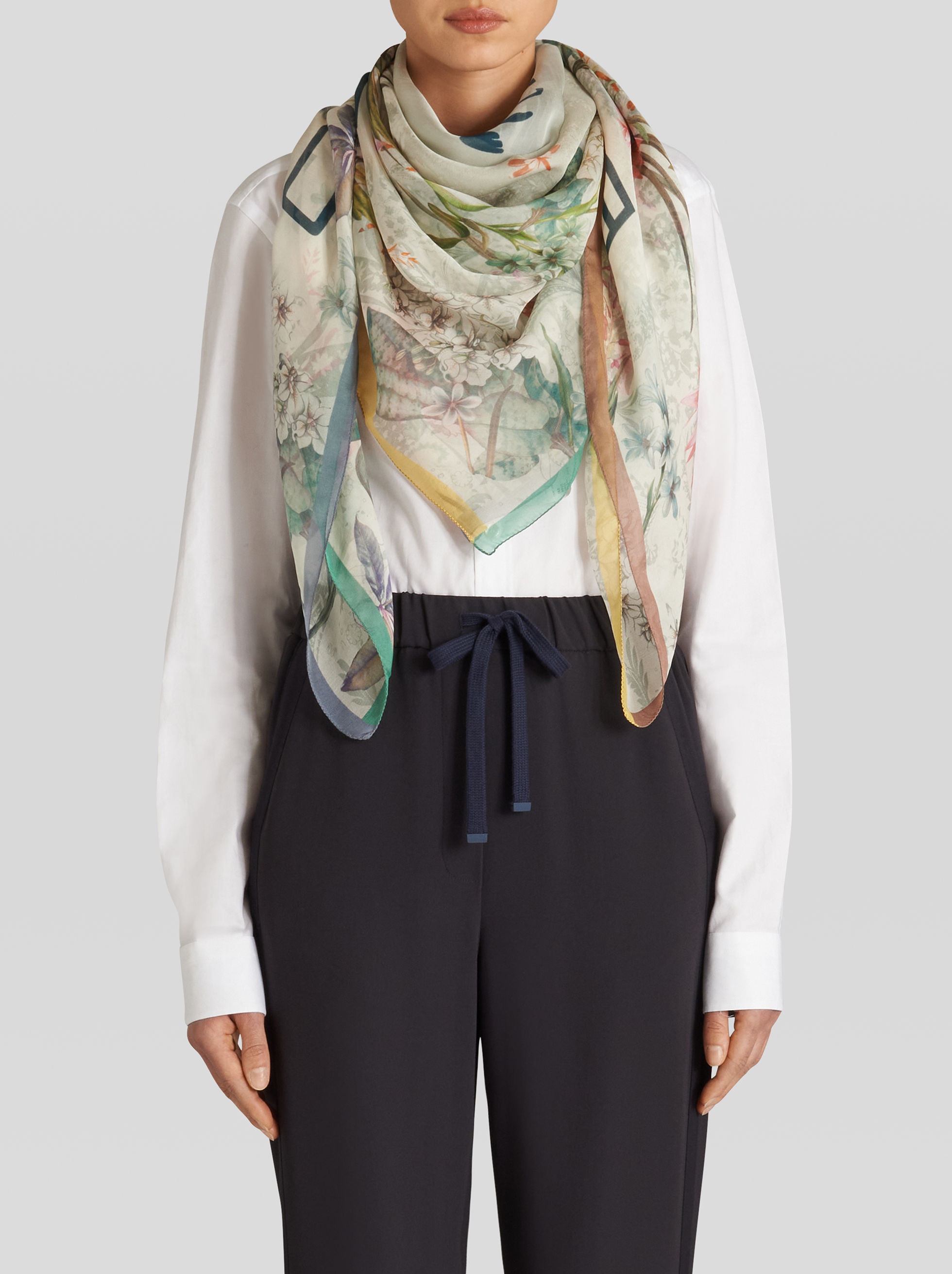 SILK SHAWL WITH FLOWERS, HUMMINGBIRDS AND ETRO LOGO - 2