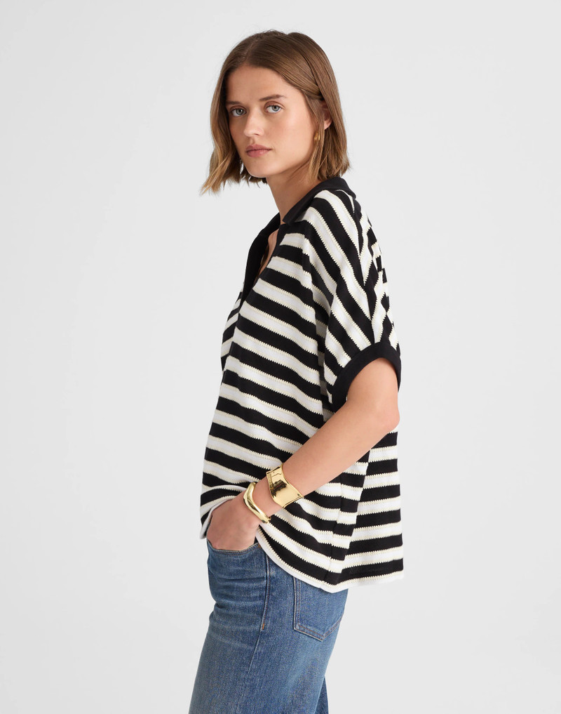 Relaxed V-Neck Polo Shirt in Stripe 4