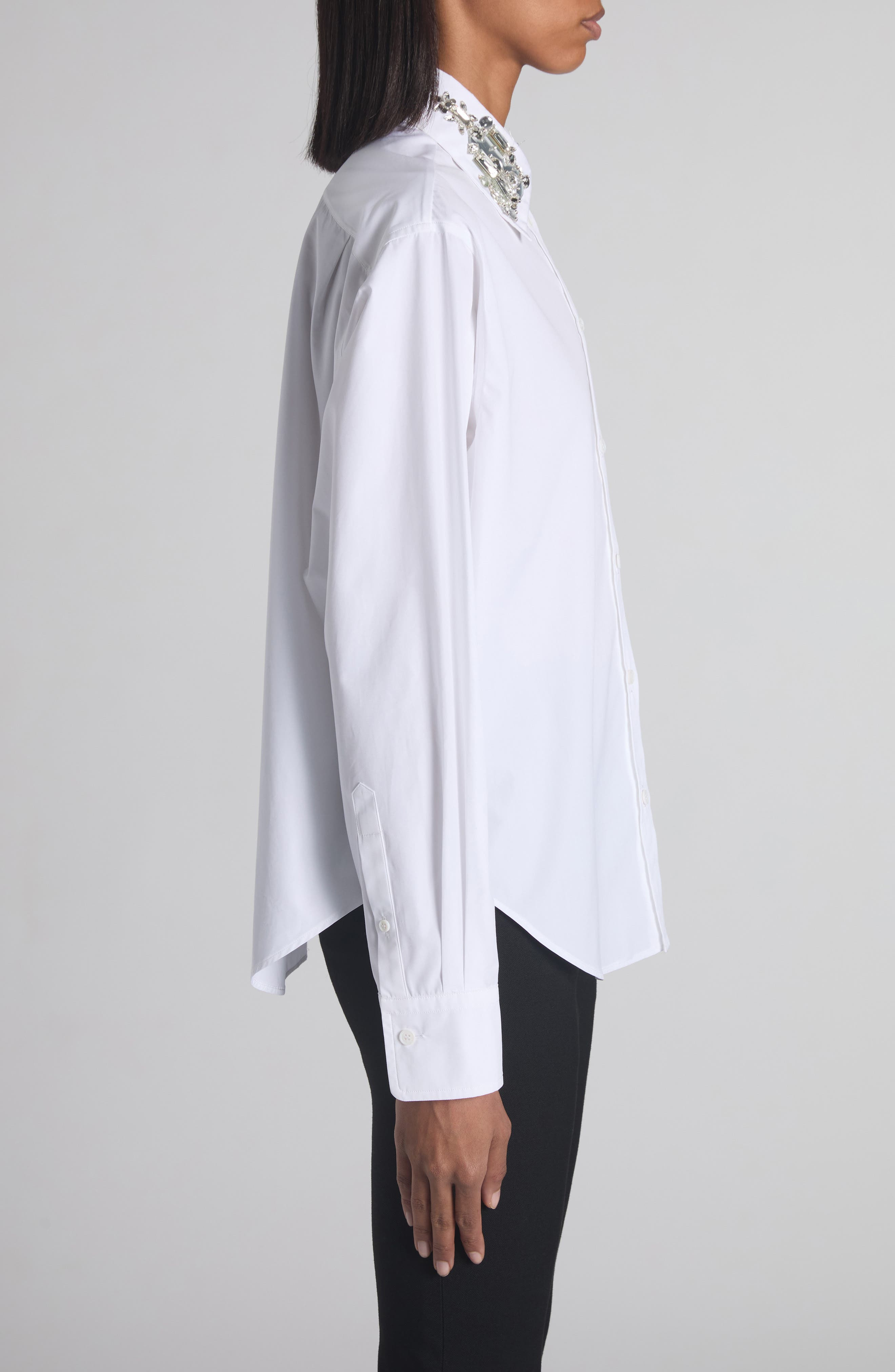 McQueen Crystal Embellished Cotton Poplin Button-Up Shirt in Opticalwhite at Nordstrom - 4