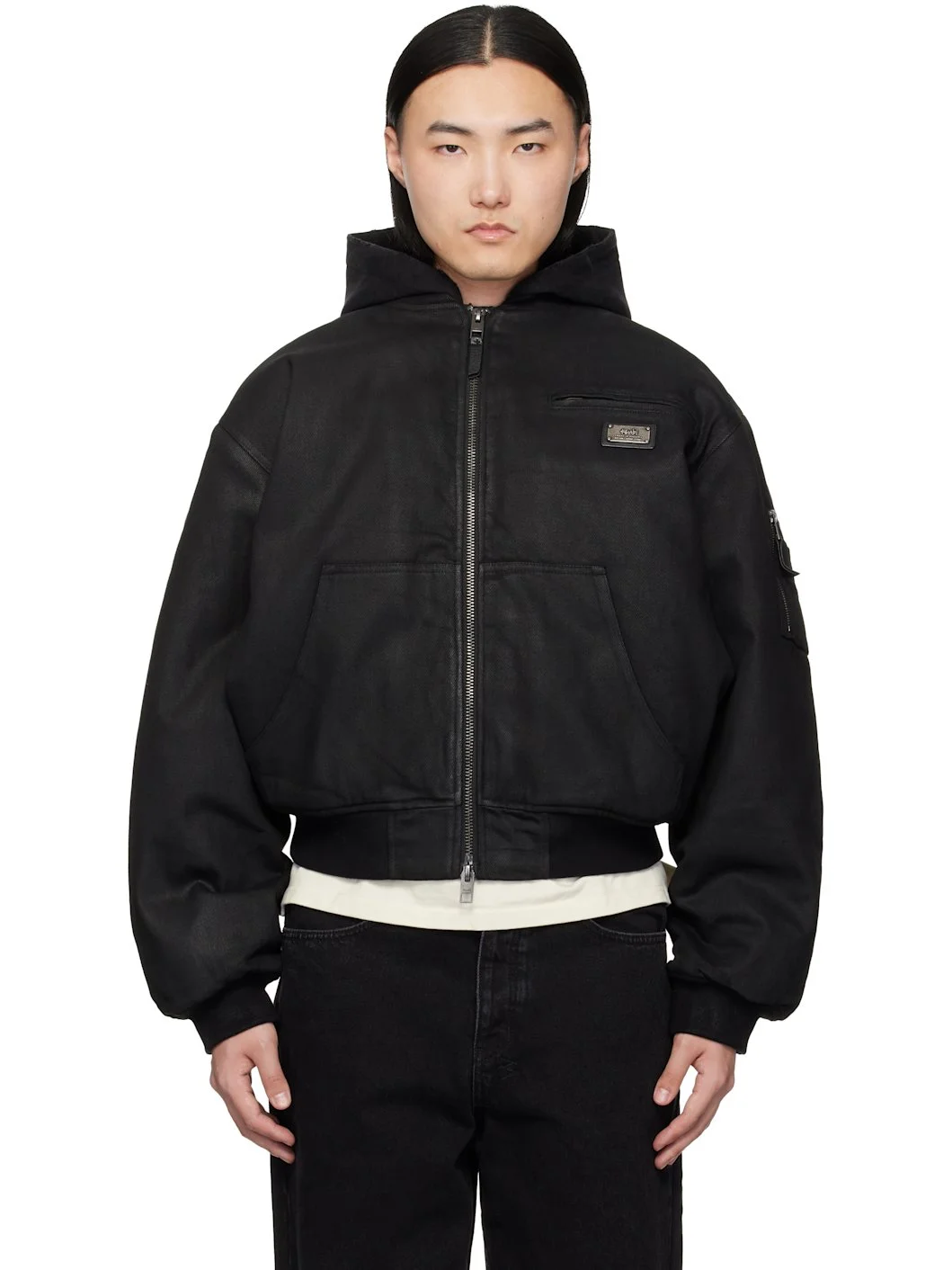 Black Sin City Plated Waxed Jacket - 1