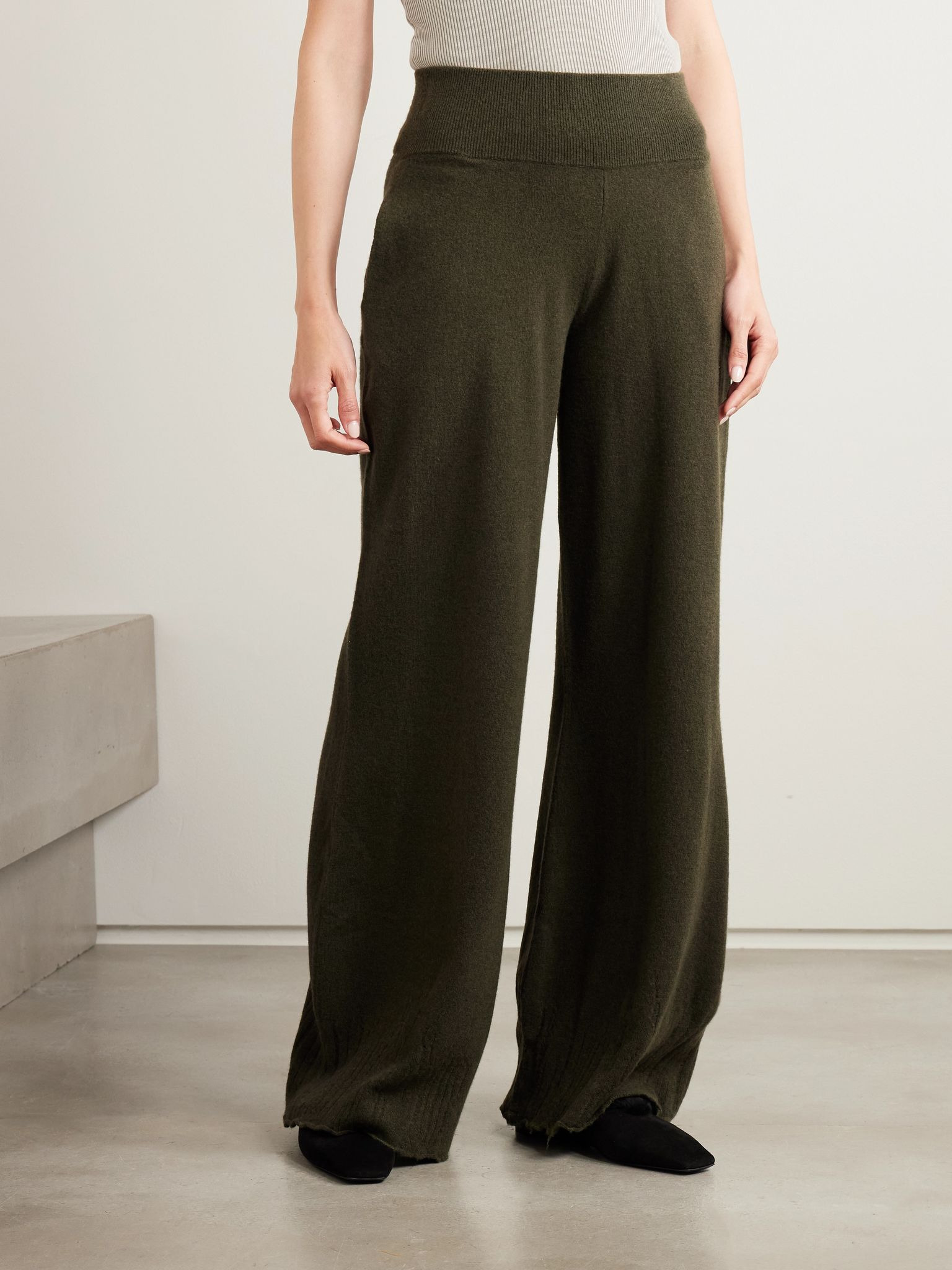 Wool wide-leg pants Army green - 3