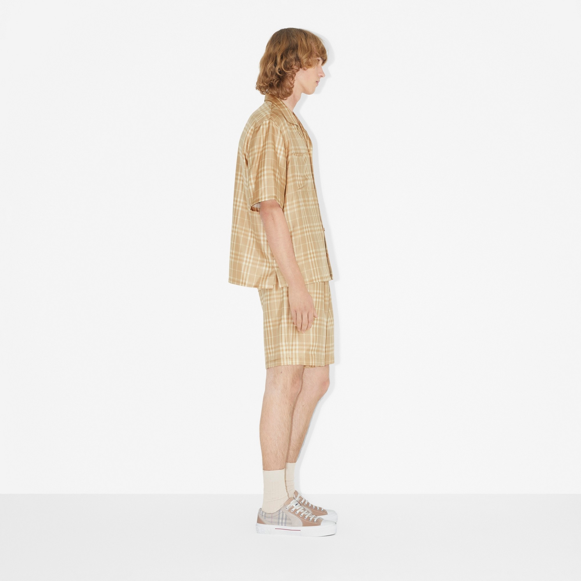 Check Silk Twill Drawcord Shorts - 3