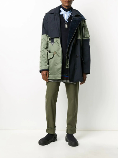 sacai double breasted panelled coat outlook