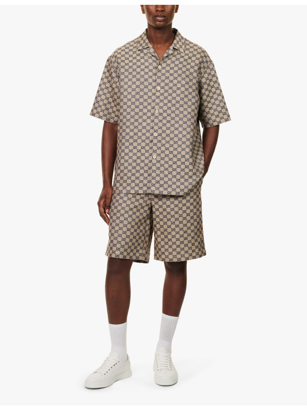 Monogram-pattern regular-fit linen-blend shirt - 2