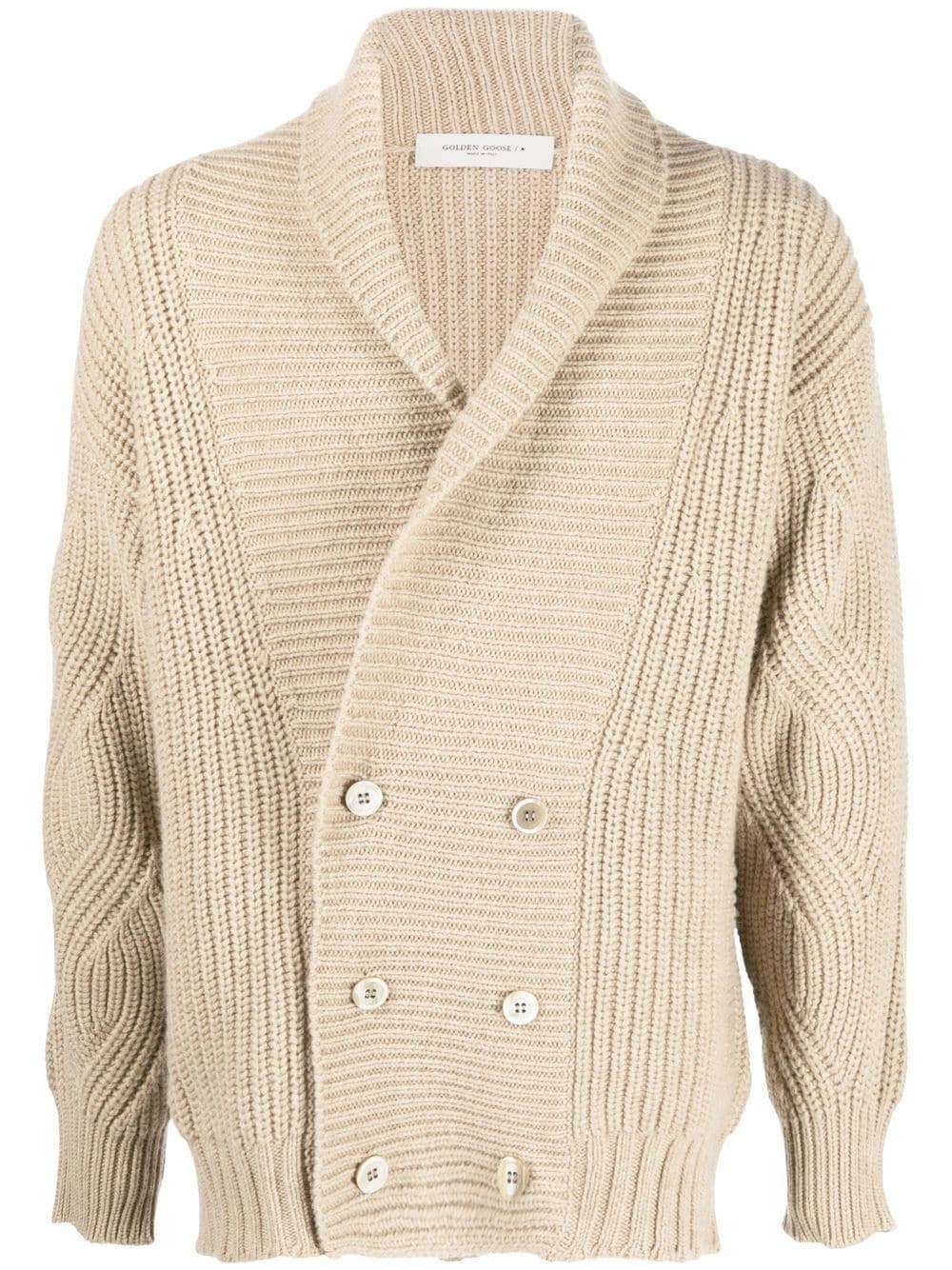 shawl double-breasted knit cardigan - 1