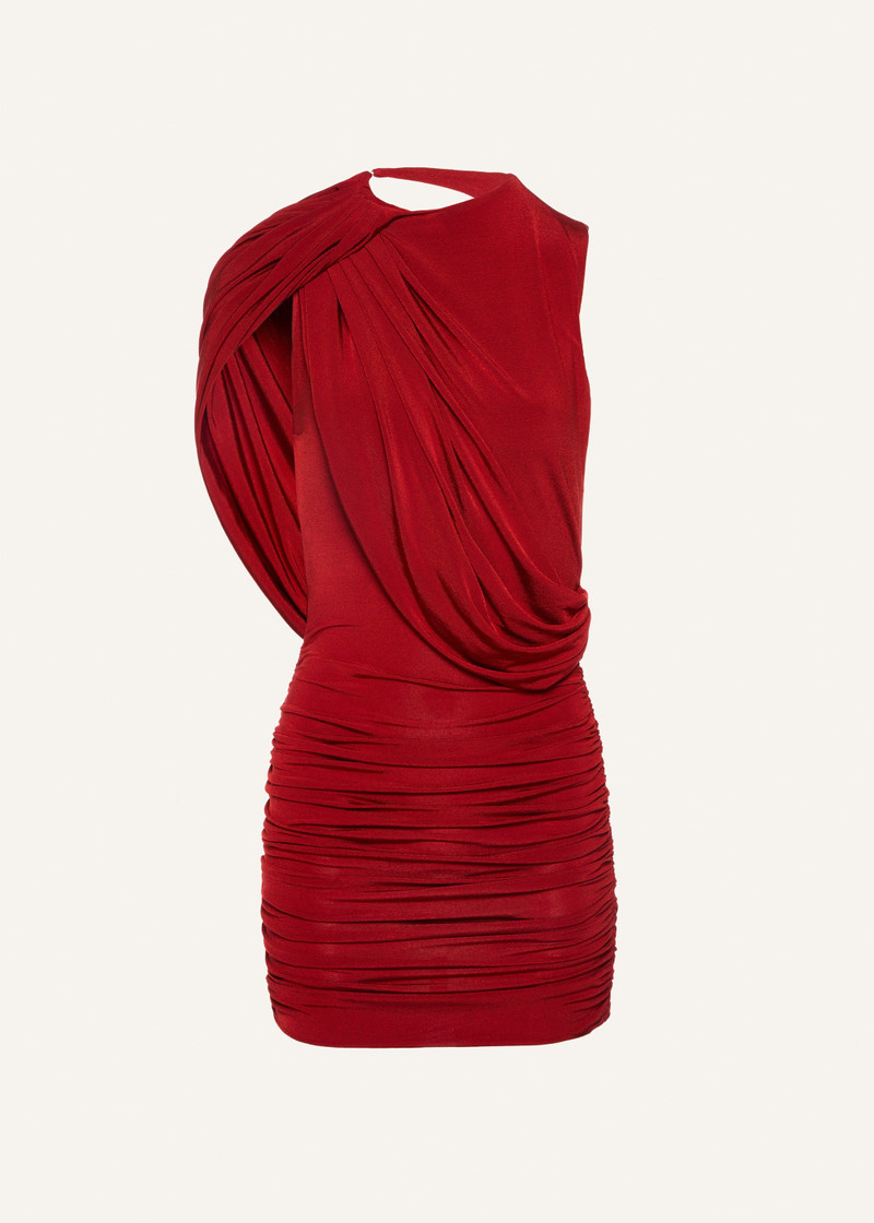 Asymmetrical draped mini dress in red - 1