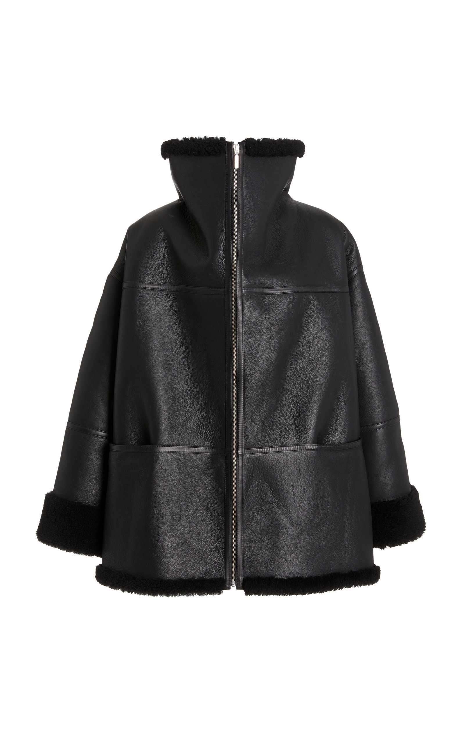 Menfi Oversized Shearling Coat black - 6