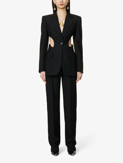 Alexander McQueen Pressed-crease buttoned-pocket regular-fit straight-leg wool trousers outlook
