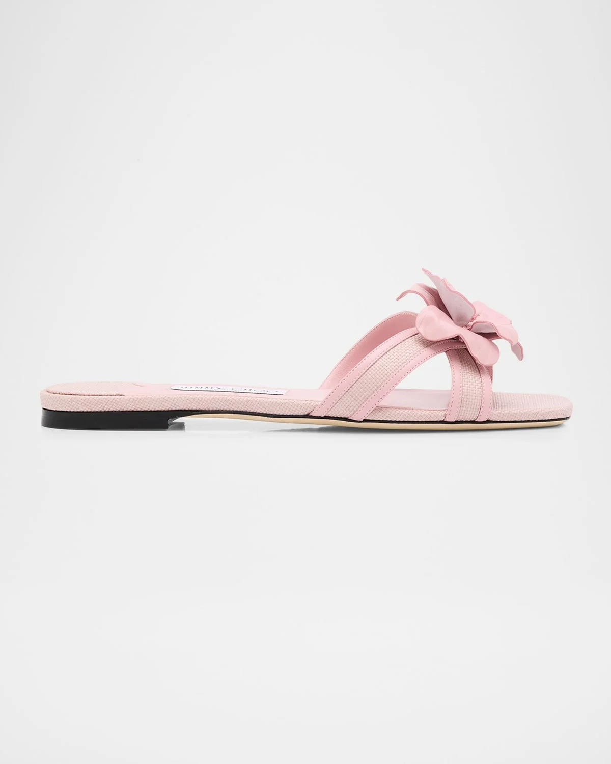 Delani Flower Raffia and Leather Flat Slide Sandals - 1