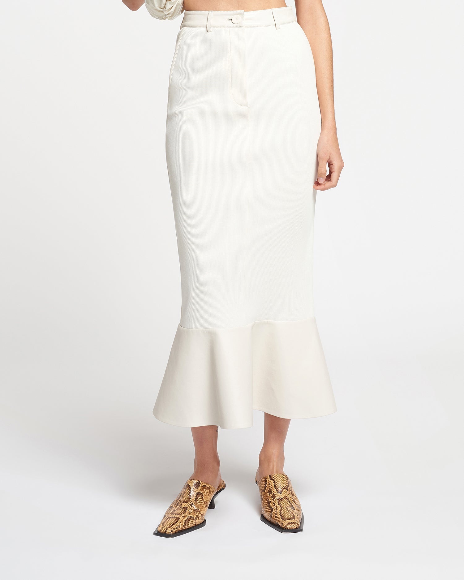 Leather-Trimmed Ribbed-Jersey Skirt - 4