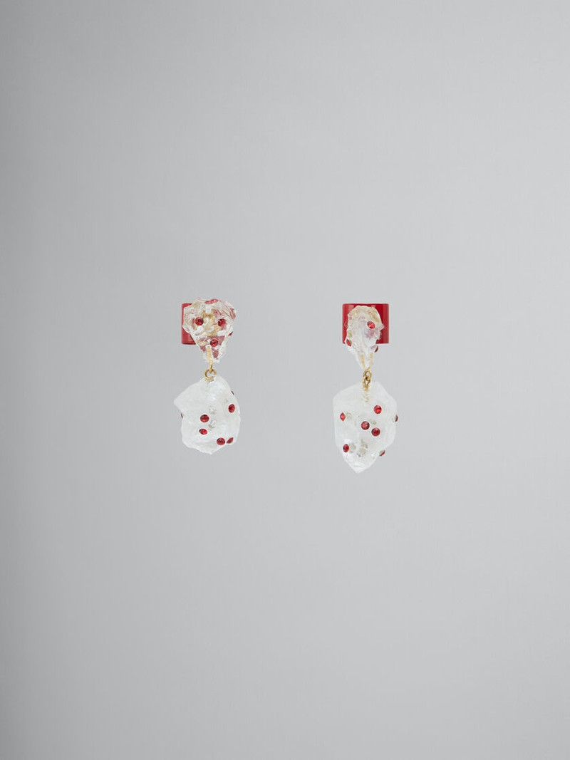 WHITE QUARTZ DROP EARRINGS WITH RHINESTONE POLKA DOTS - 1
