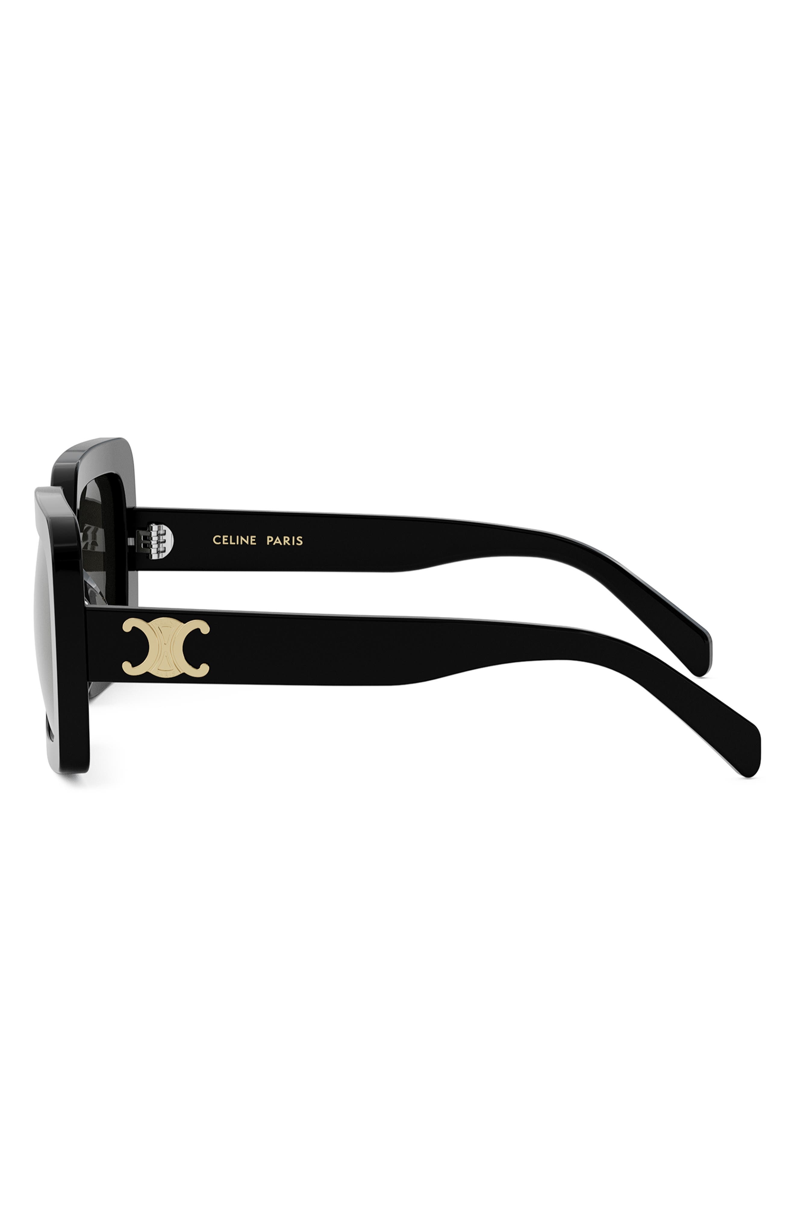 CELINE Triomphe 56mm Square Sunglasses in Shiny Black /Smoke at Nordstrom - 3
