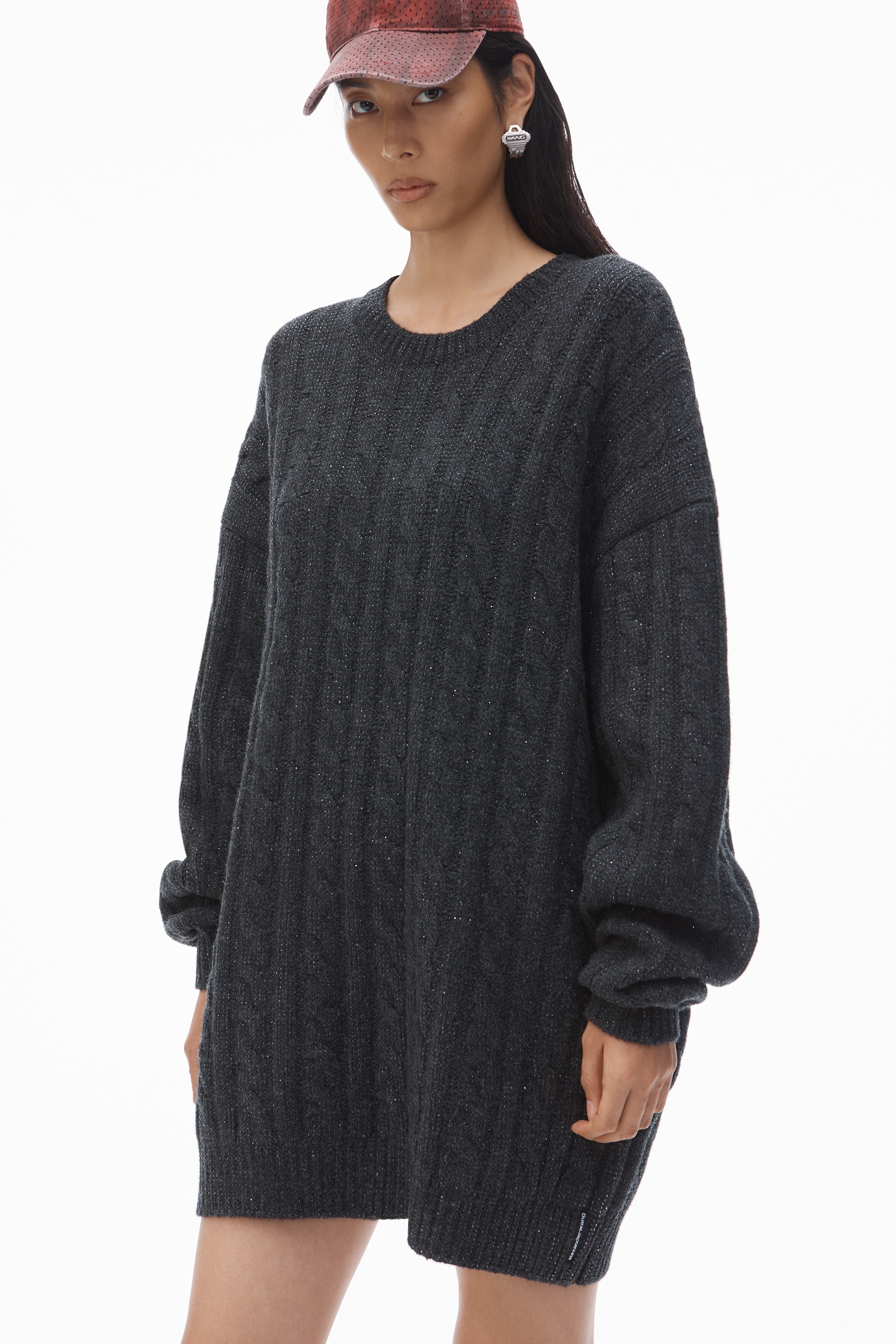 Clear Bead Hotfix Cable-Knit Cardigan in Boiled Wool - 4