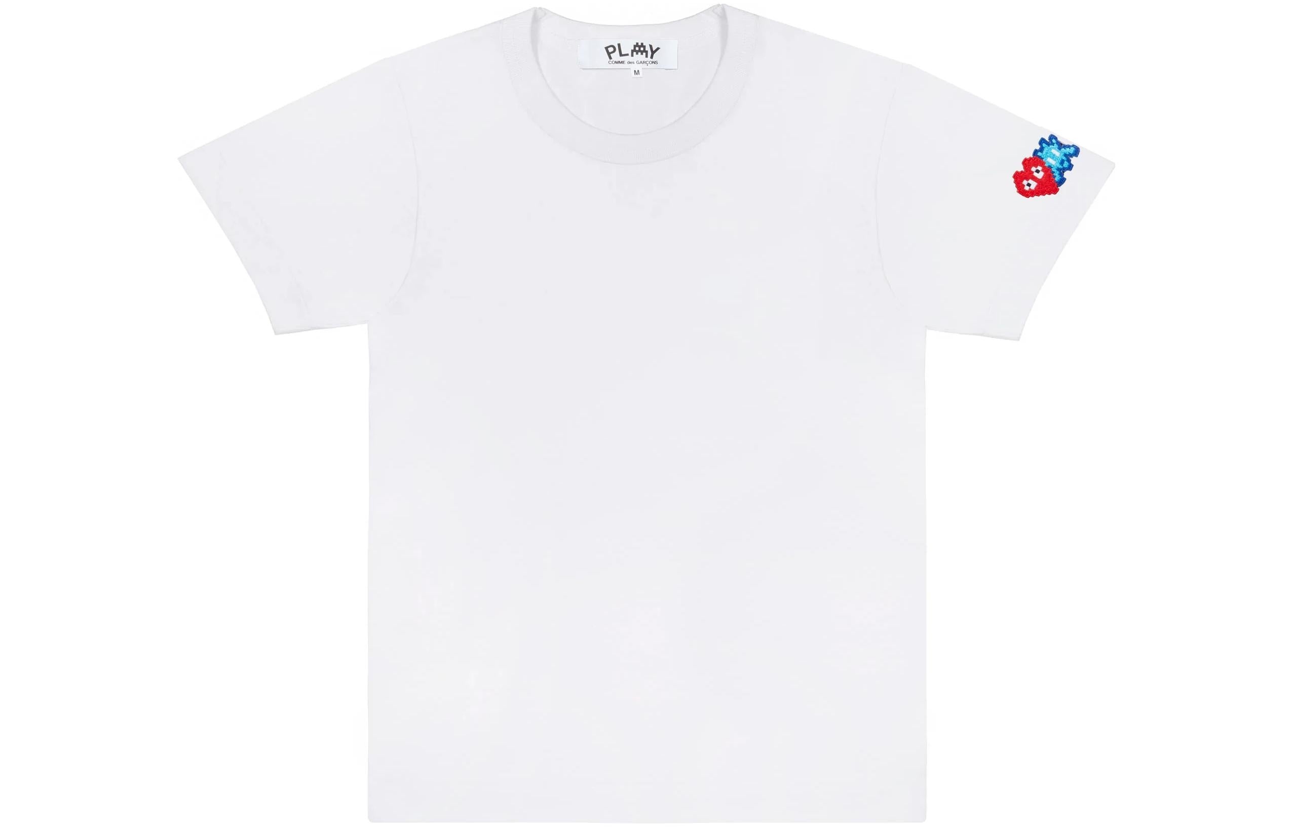 COMME des GARCONS PLAY Invader T-Shirt Red And Blue Sleeve Emblem 'White' AZ-T328-051 - 2