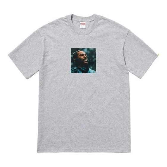 Supreme FW18 Marvin Gaye Tee Heather Grey Character Printing Short Sleeve Unisex Gray T-Shirt SUP-FW - 1