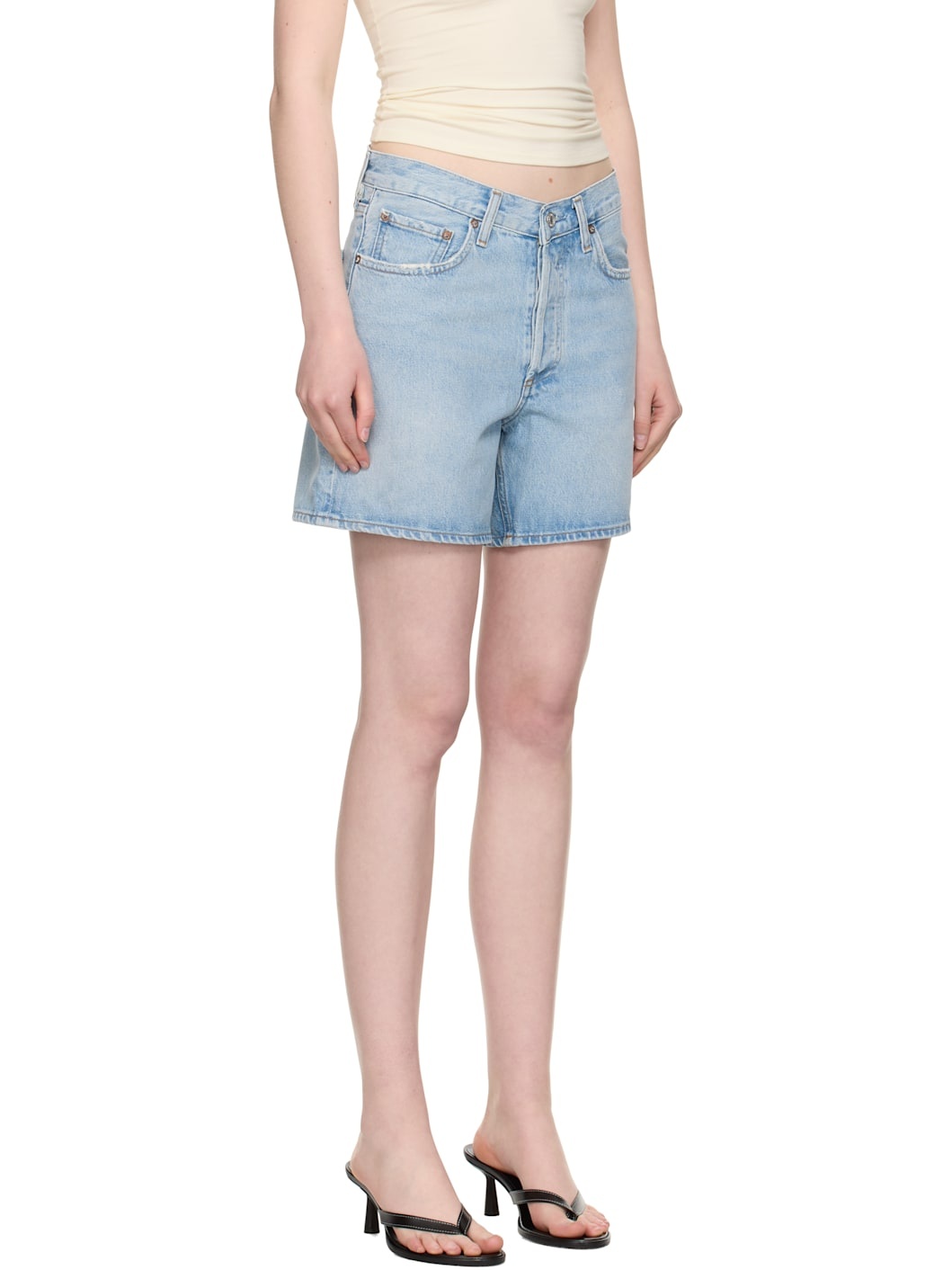 Blue V-Waist Denim Shorts - 2