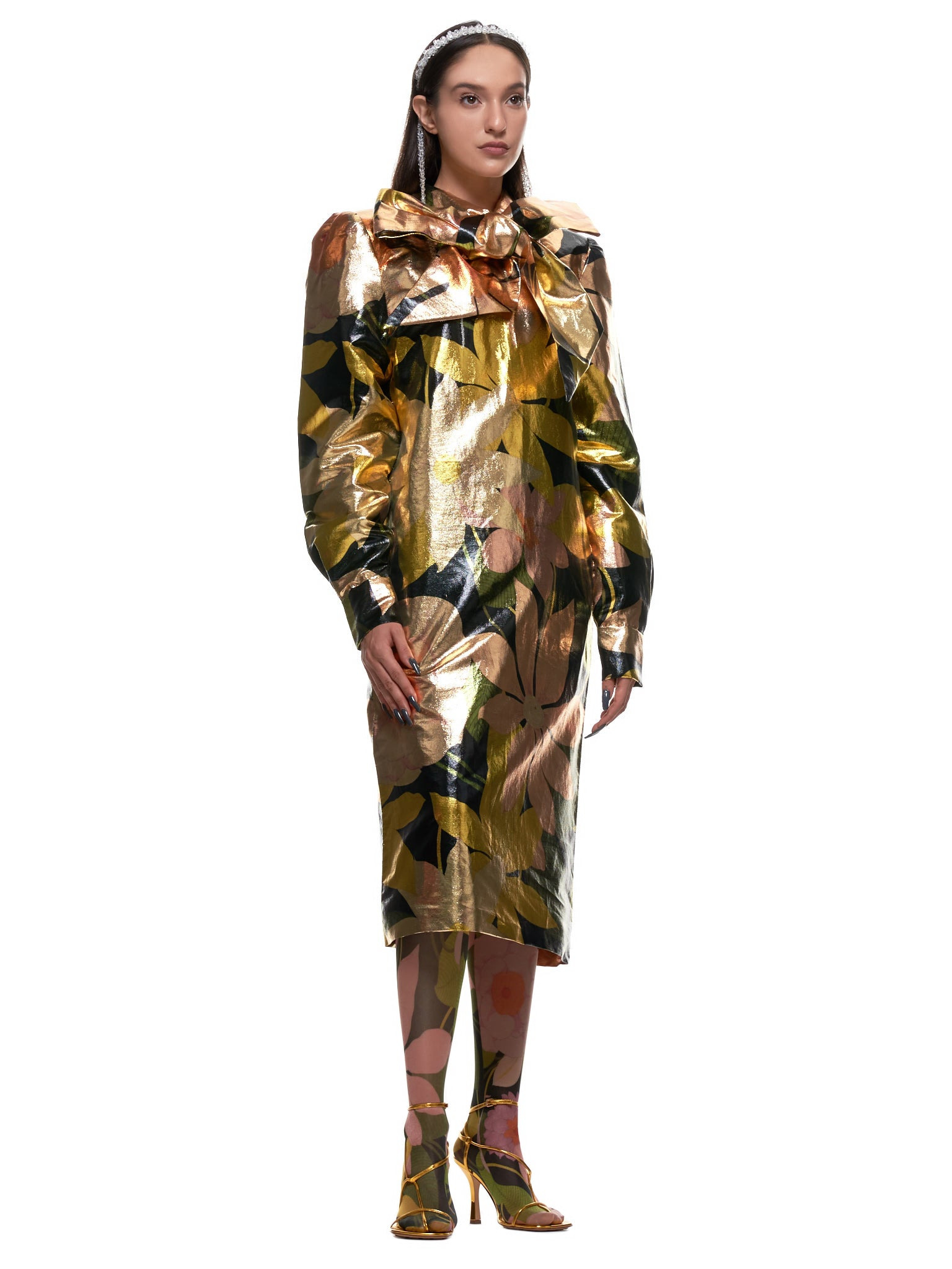 Silk Ribbon Collar Sheath Dress - 6