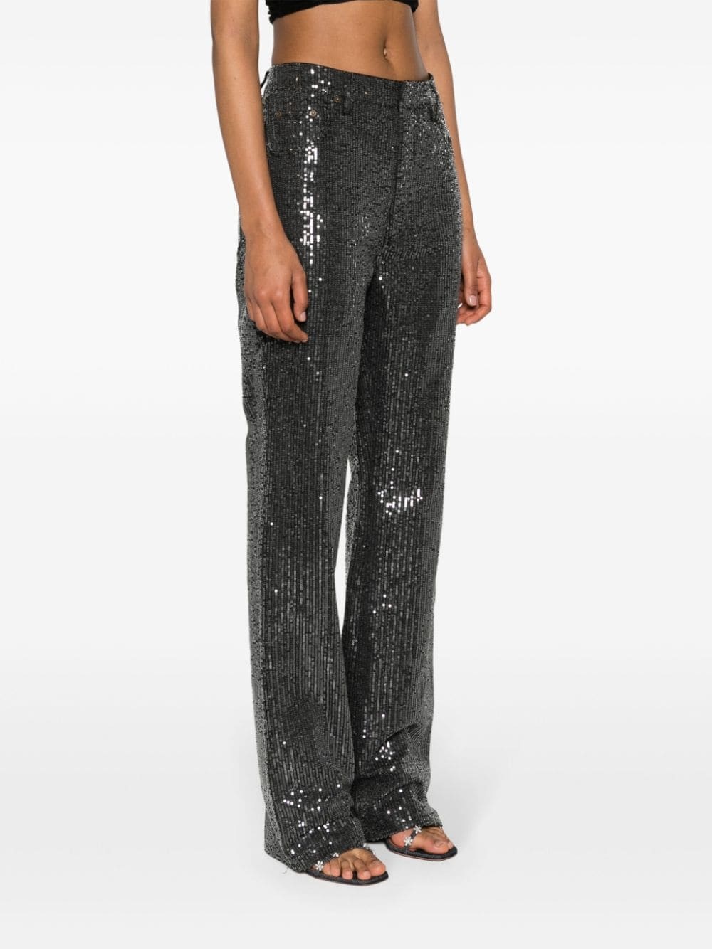 high-waisted sequin-embellished jeans - 3