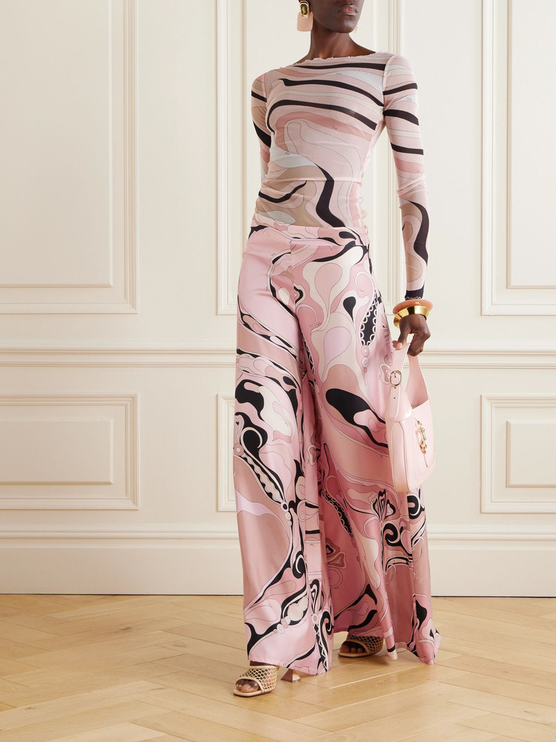 PUCCI Printed silk-twill wide-leg pants Pink outlook