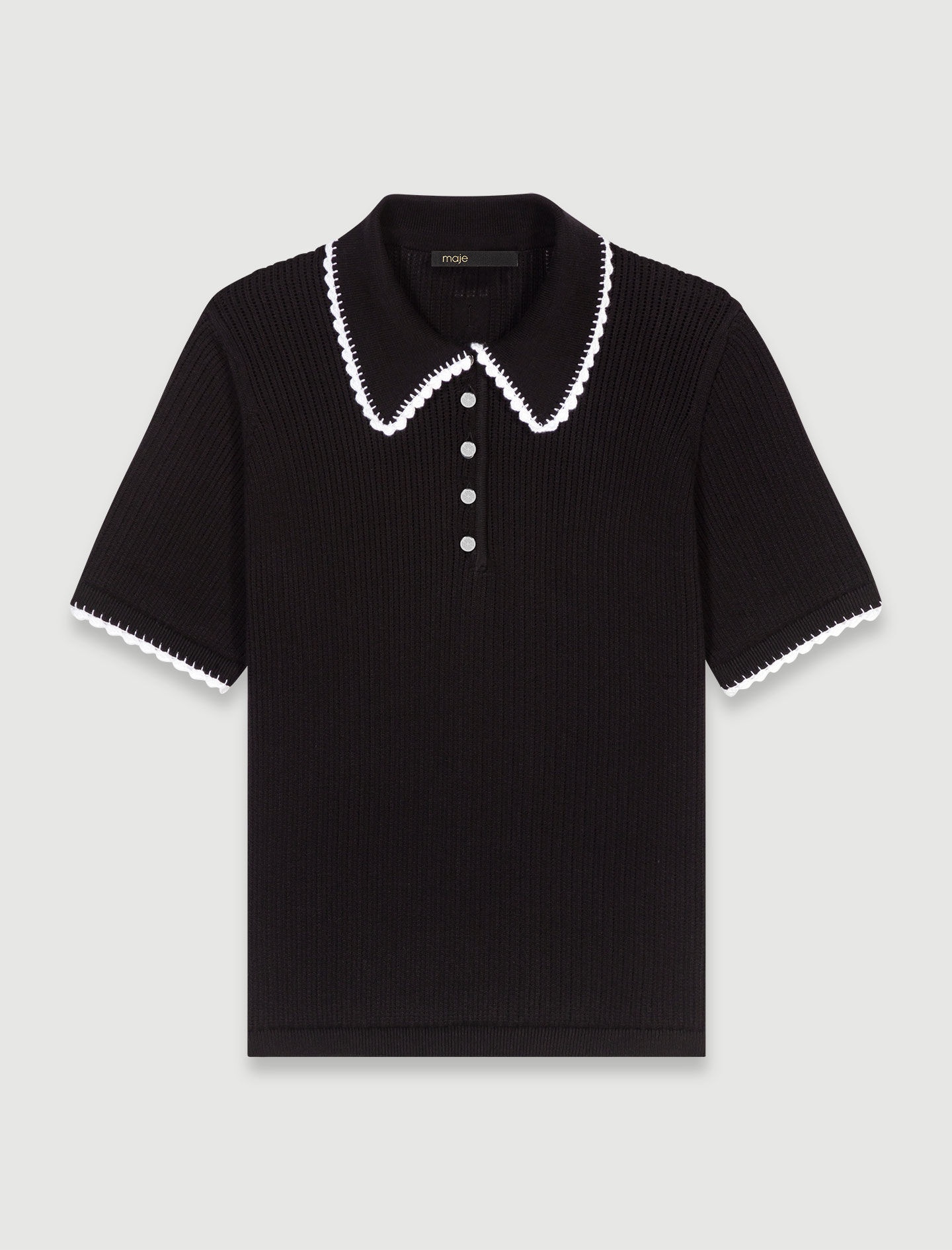 Pointelle knit polo shirt - 1