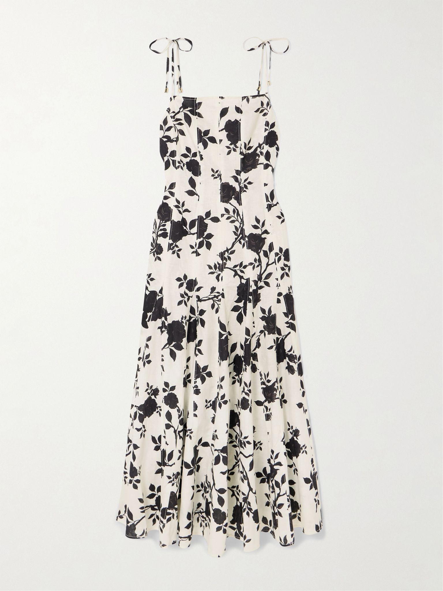 Floral-print linen and cotton-blend midi dress Off-white - 1
