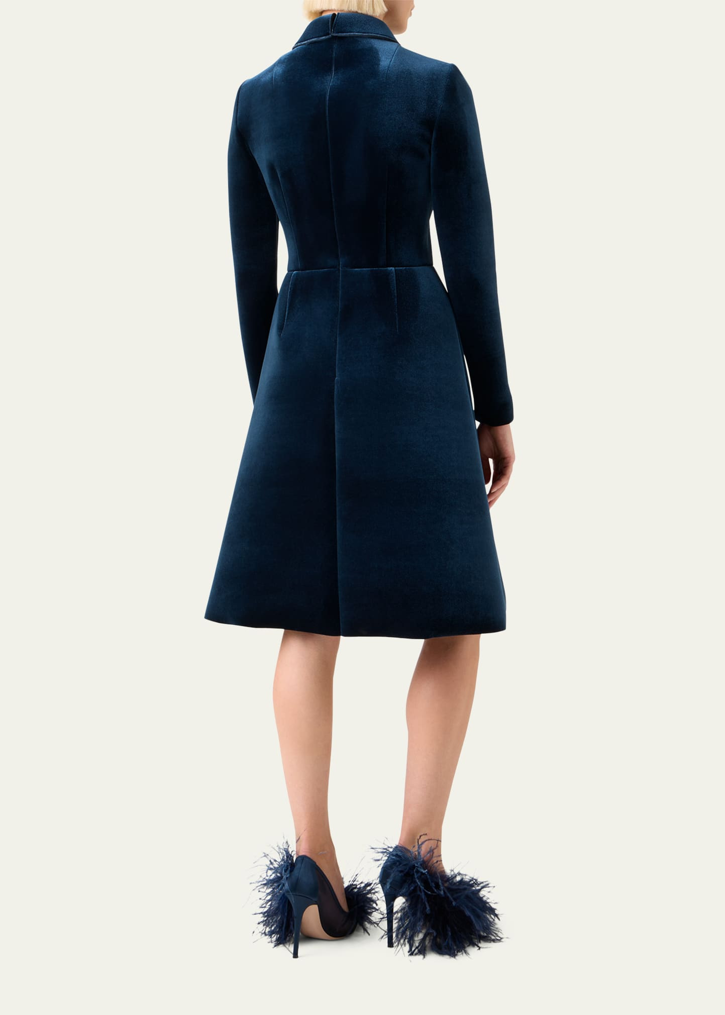 Long-Sleeve Neoprene Velvet A-Line Shirtdress - 3