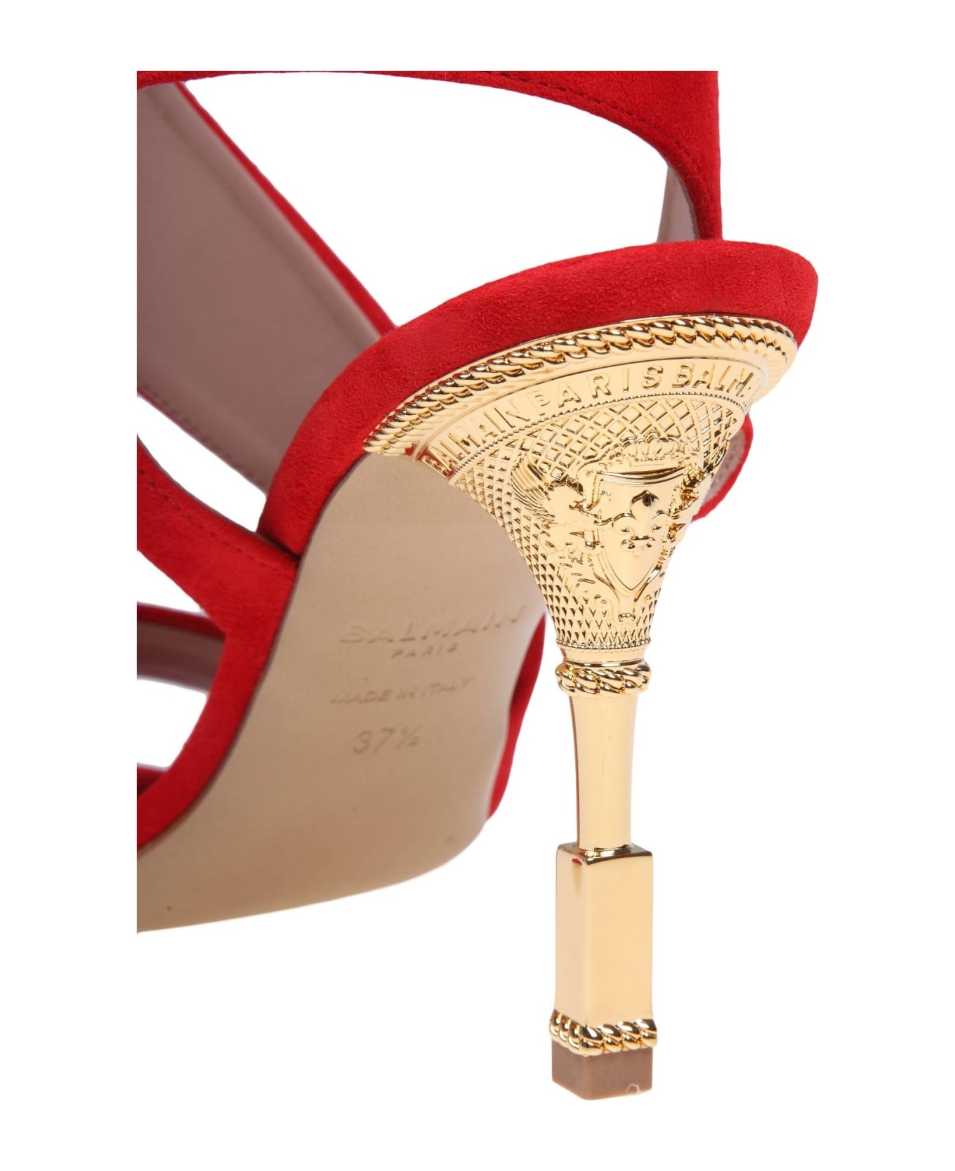 Balmain Red Suede Coin Sandal - 5