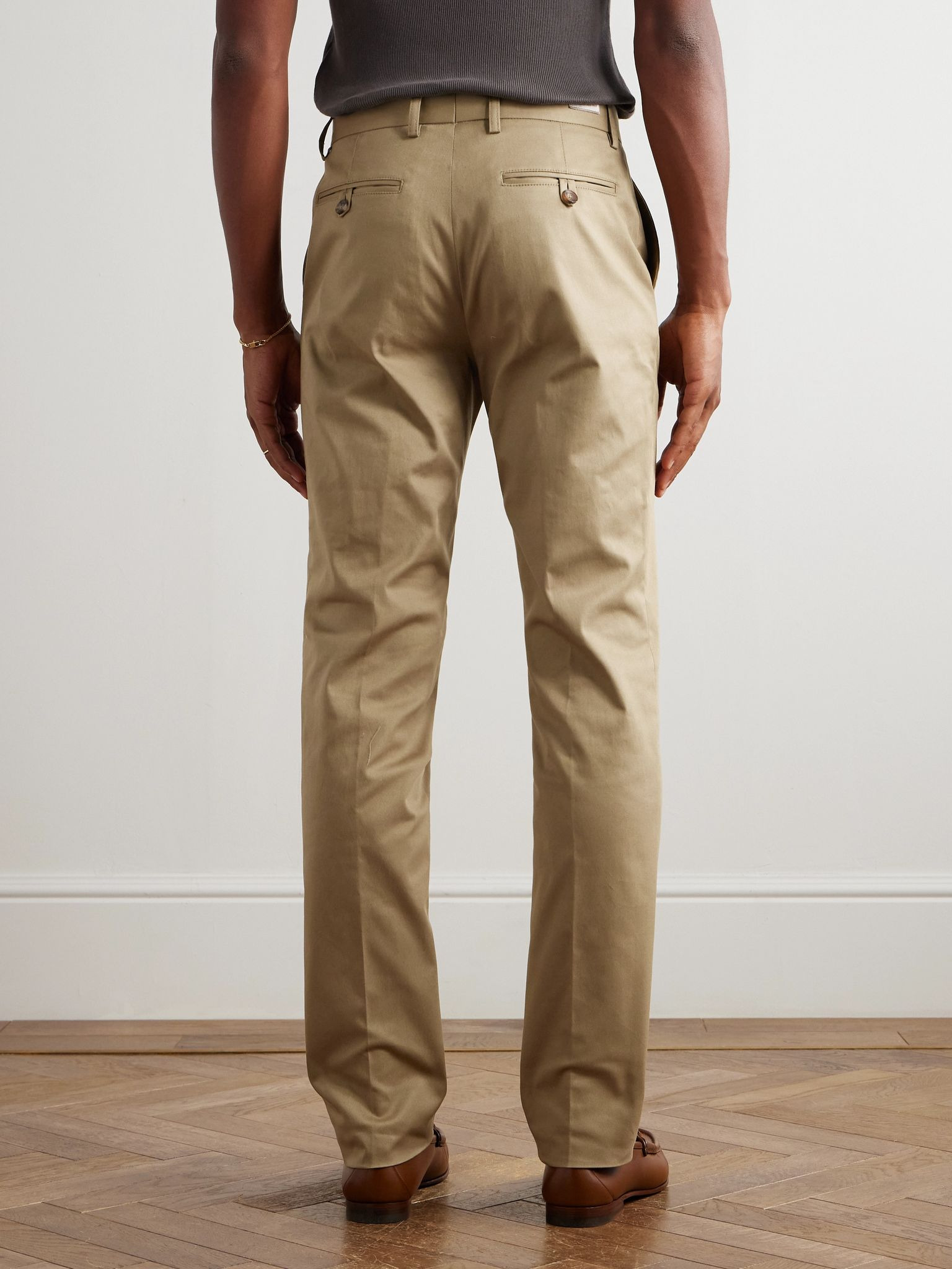Roma Slim-Fit Straight-Leg Stretch-Cotton Twill Trousers Neutral - 4