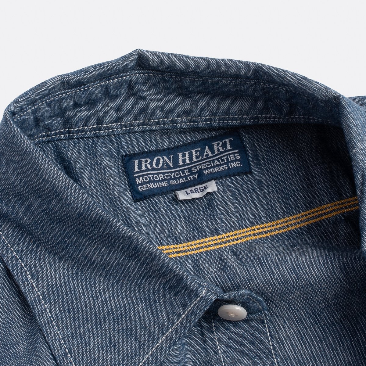 IHSH-285-IND 5.5oz Selvedge Chambray Short Sleeved Work Shirt - Indigo - 6