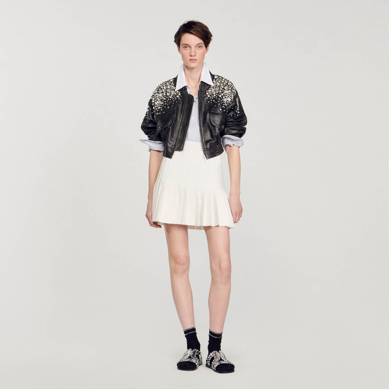 Sandro CRYSTAL-STUDDED LEATHER JACKET outlook