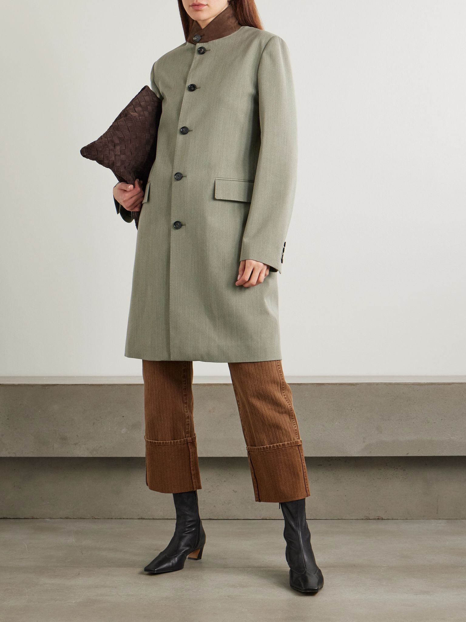 Blain suede-trimmed Storm System® wool coat Beige - 2