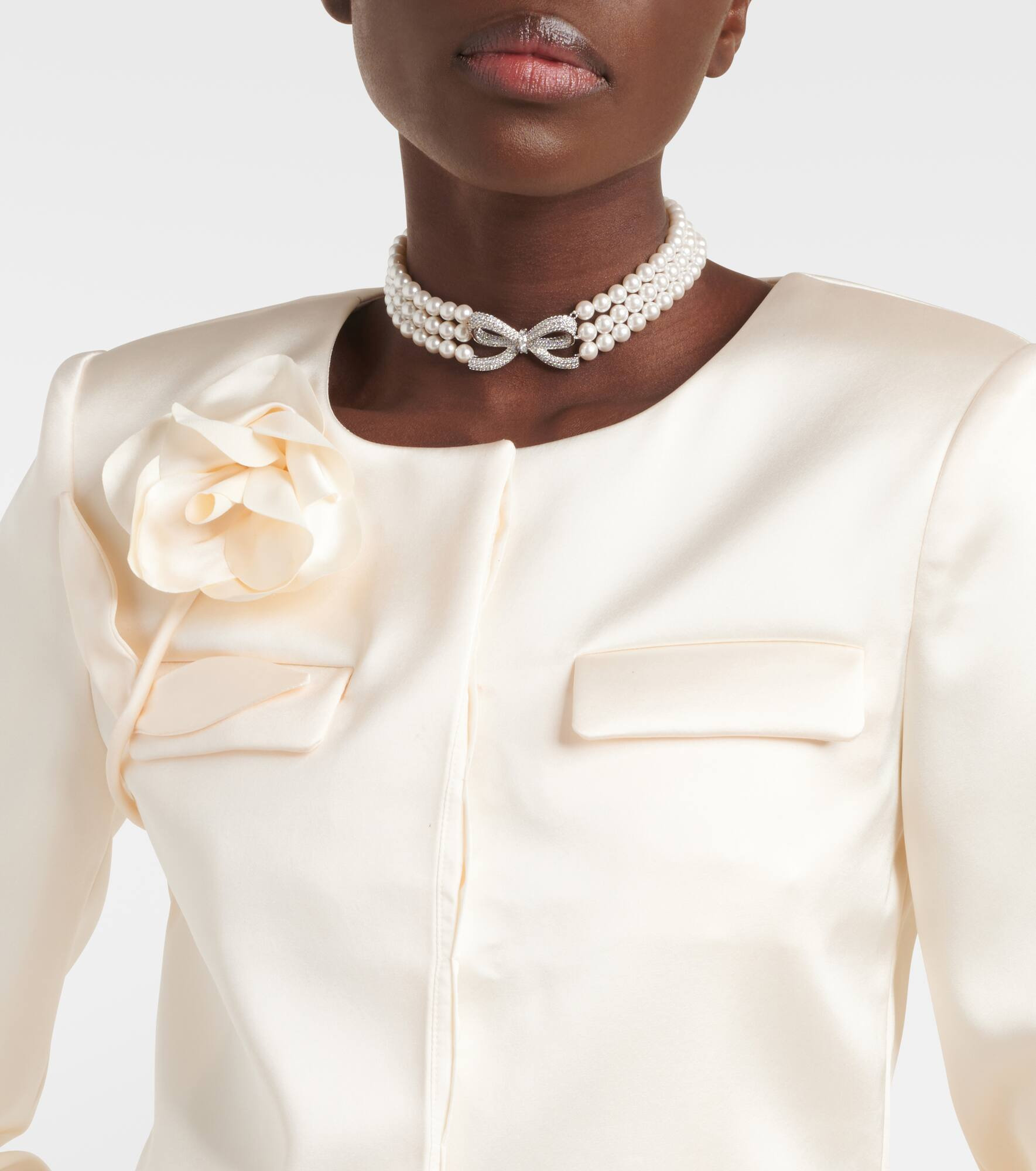 Embellished bow-detail faux pearl choker - 5