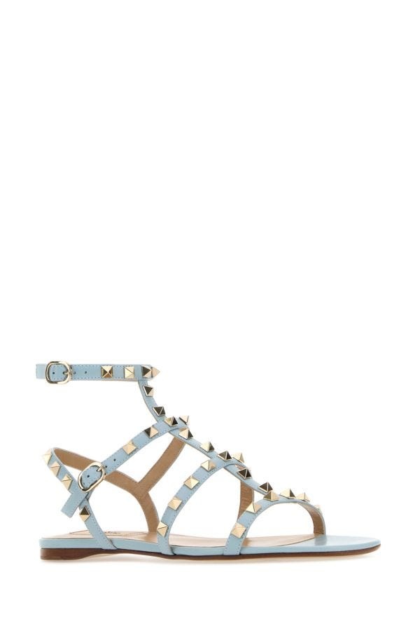 Valentino Garavani Woman Light Blue Leather Rockstud Sandals - 2