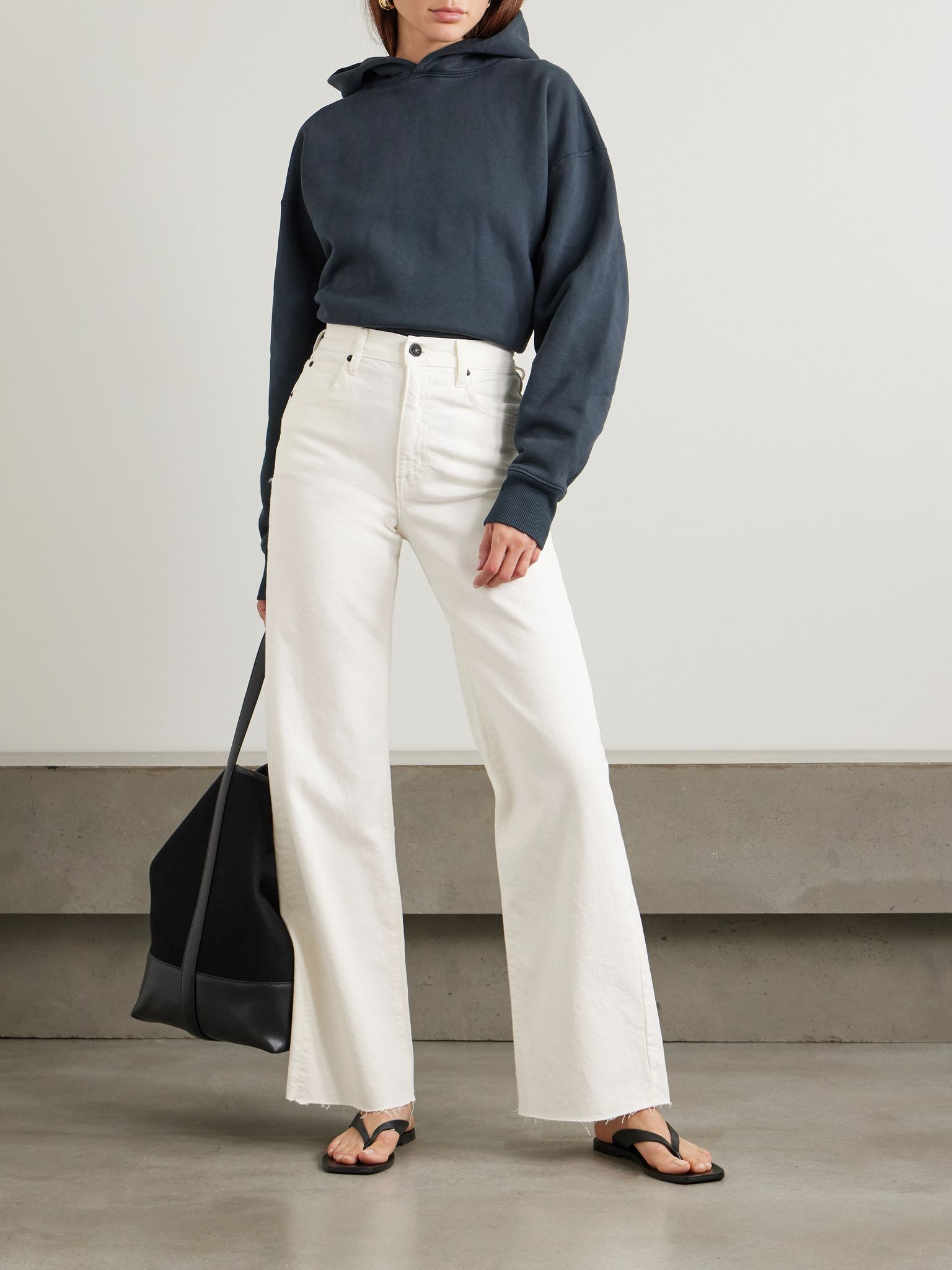 Grace frayed high-rise wide-leg jeans White - 2
