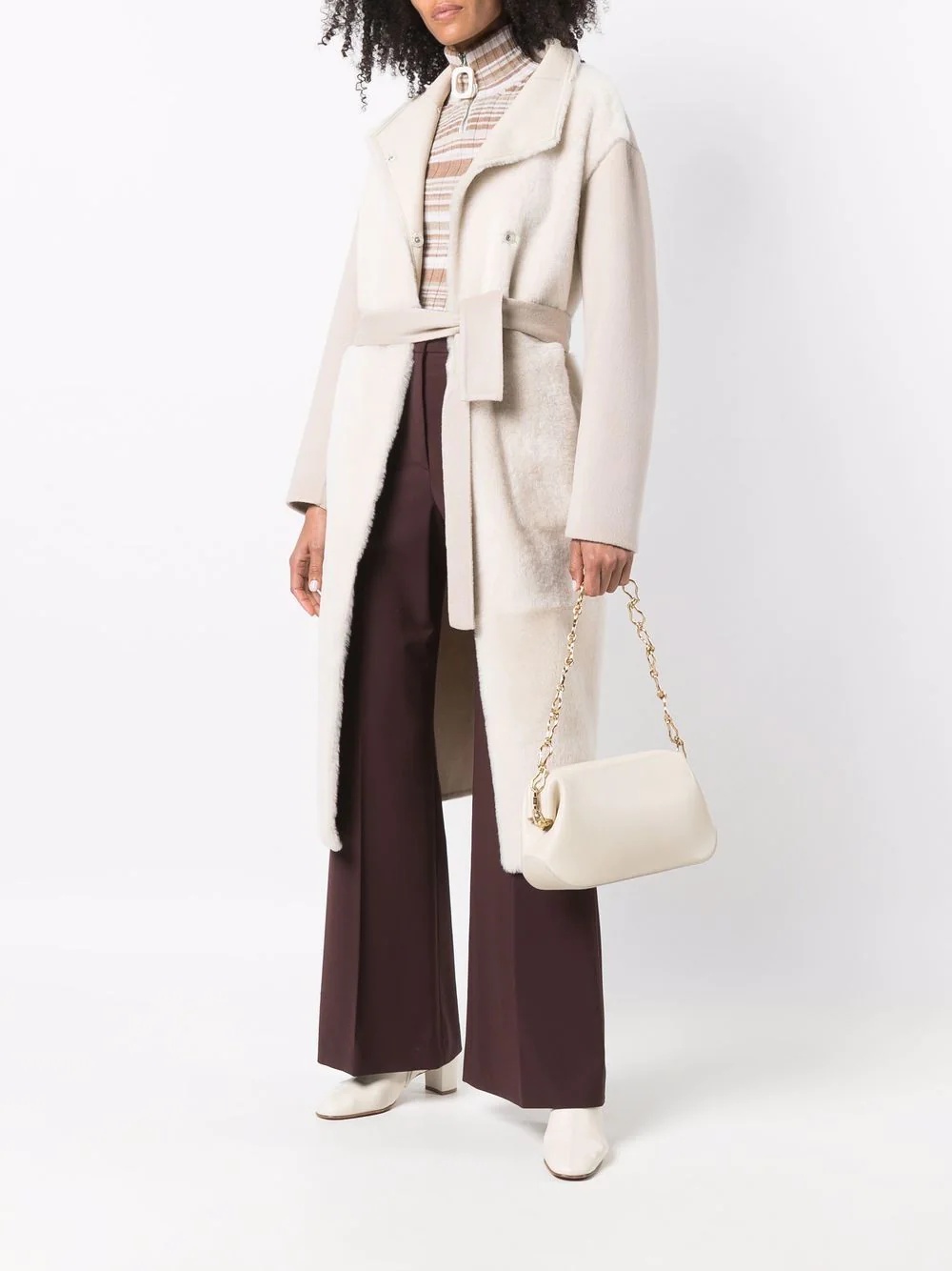 belted shearling coat - 2