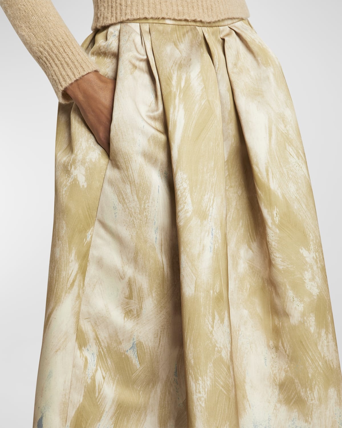 Dries Van Noten Soni Paint Stroke Pleated Midi Skirt