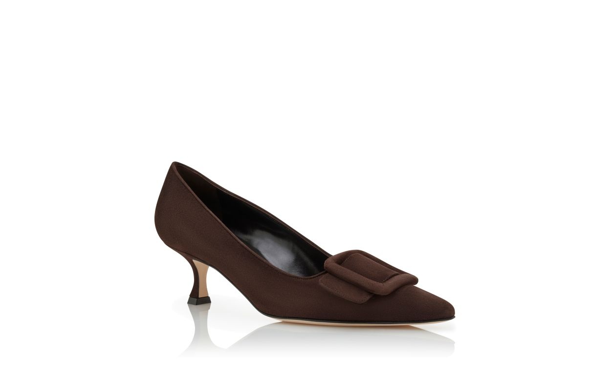 Dark Brown Suede Buckle Detail Pumps - 3
