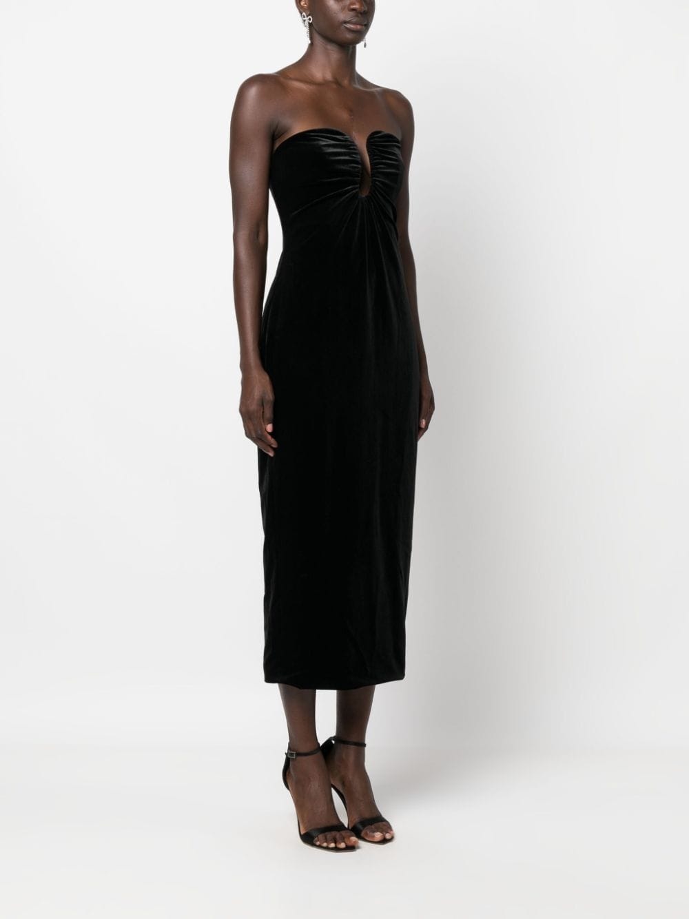 Black Velvet Strapless Midi Dress – self-portrait