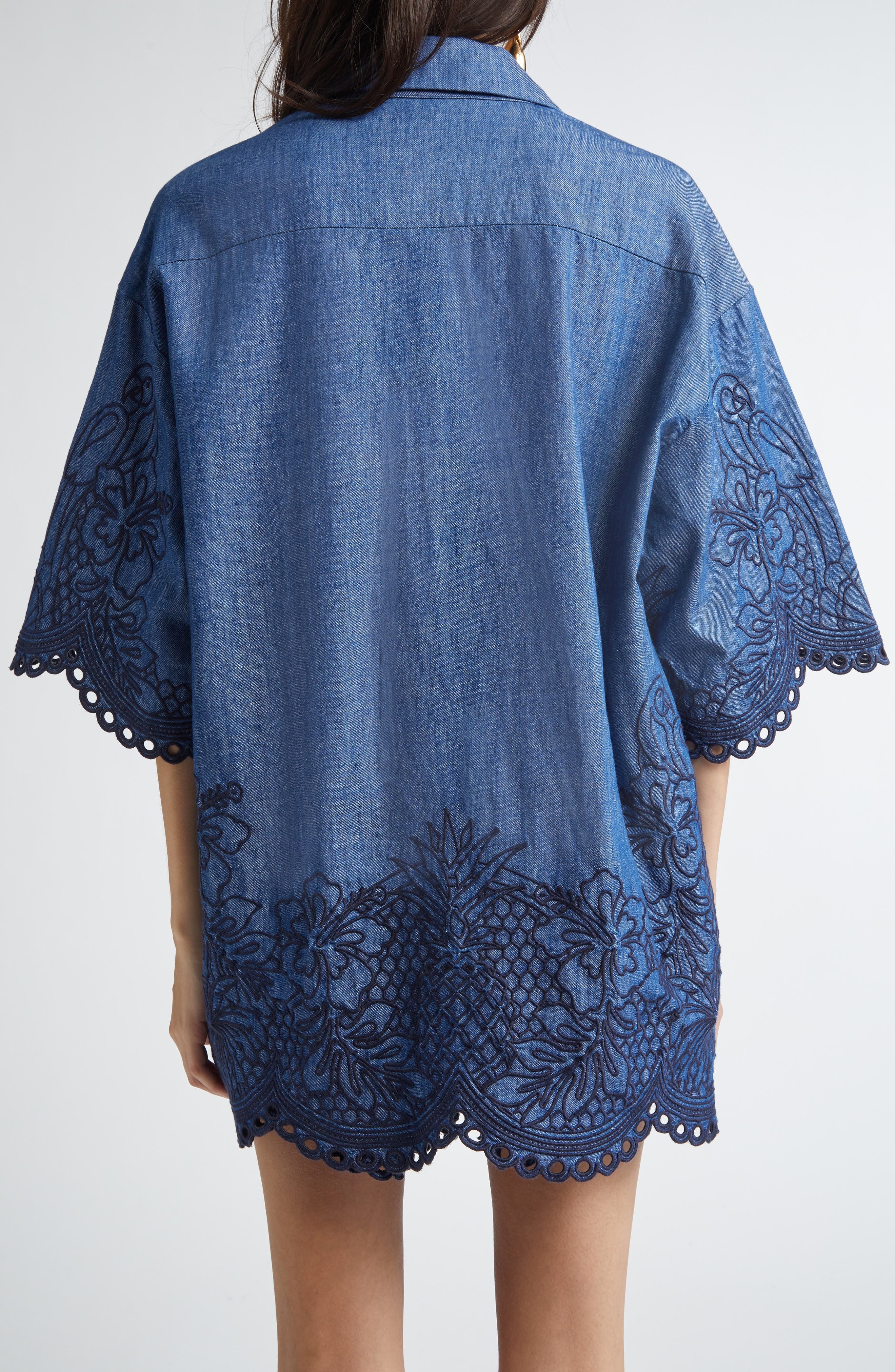 Zimmermann Coco Embroidered Chambray Shirt in Railway Blue at Nordstrom - 3