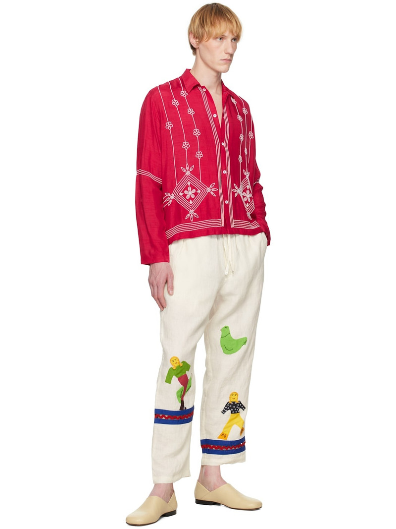 HARAGO Off-White Applique Trousers outlook